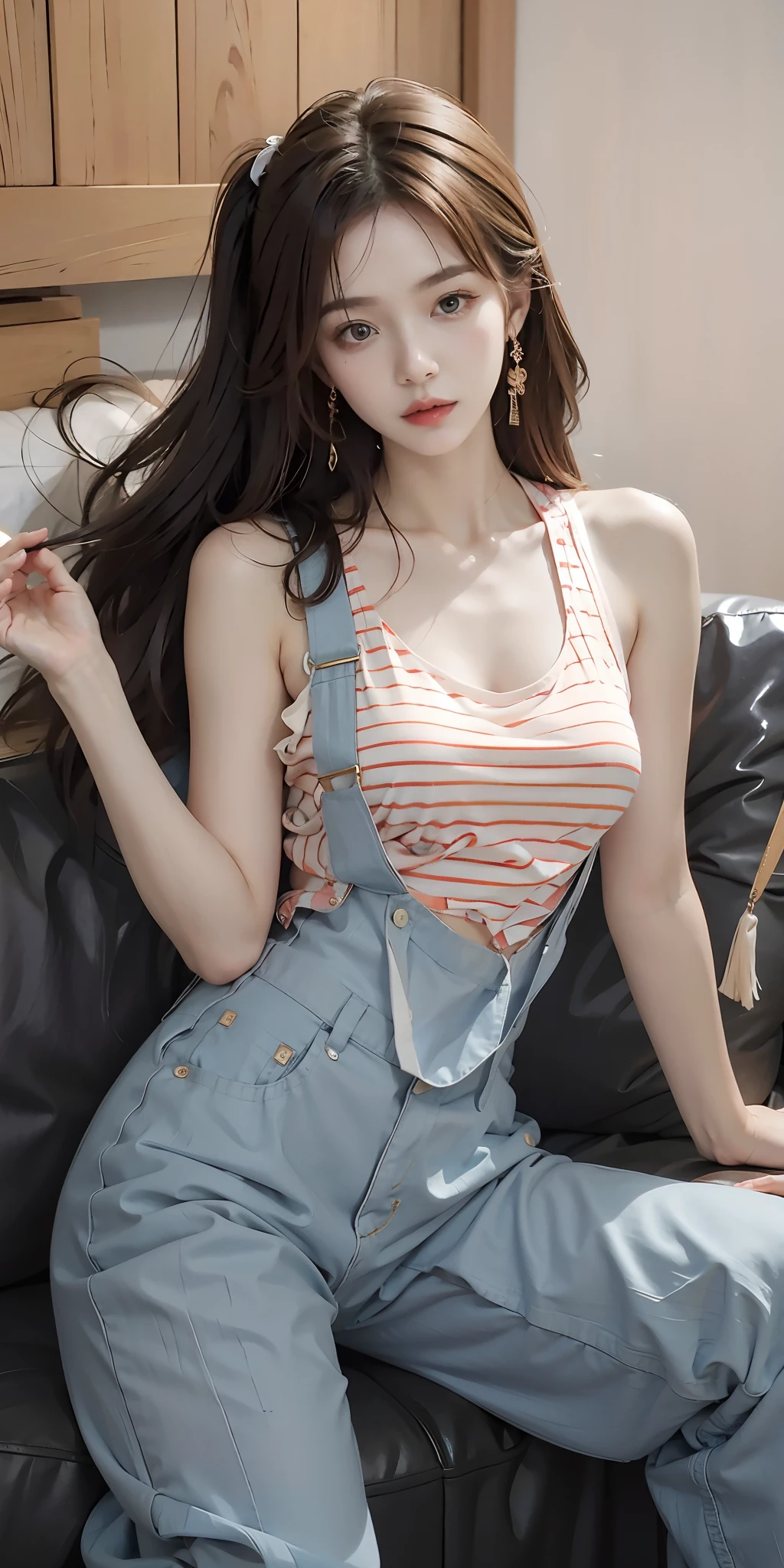 Top image quality、Raw photography、超A high resolution、Cute girl at 18 years old、Shooting for one person only、big round chest、cleavage of the breast、Patterned tank top、skirt by the、Shiny hair、Beautiful Eyes of Details、very elongated eyes、Beautiful eyelashes、Beautiful double eyelids、Beautiful legs、Headshot only、eyeshadows、耳Nipple Ring、The background is a mansion、Sit gracefully in a high-end chair、Sitting bossily in a high-class chair