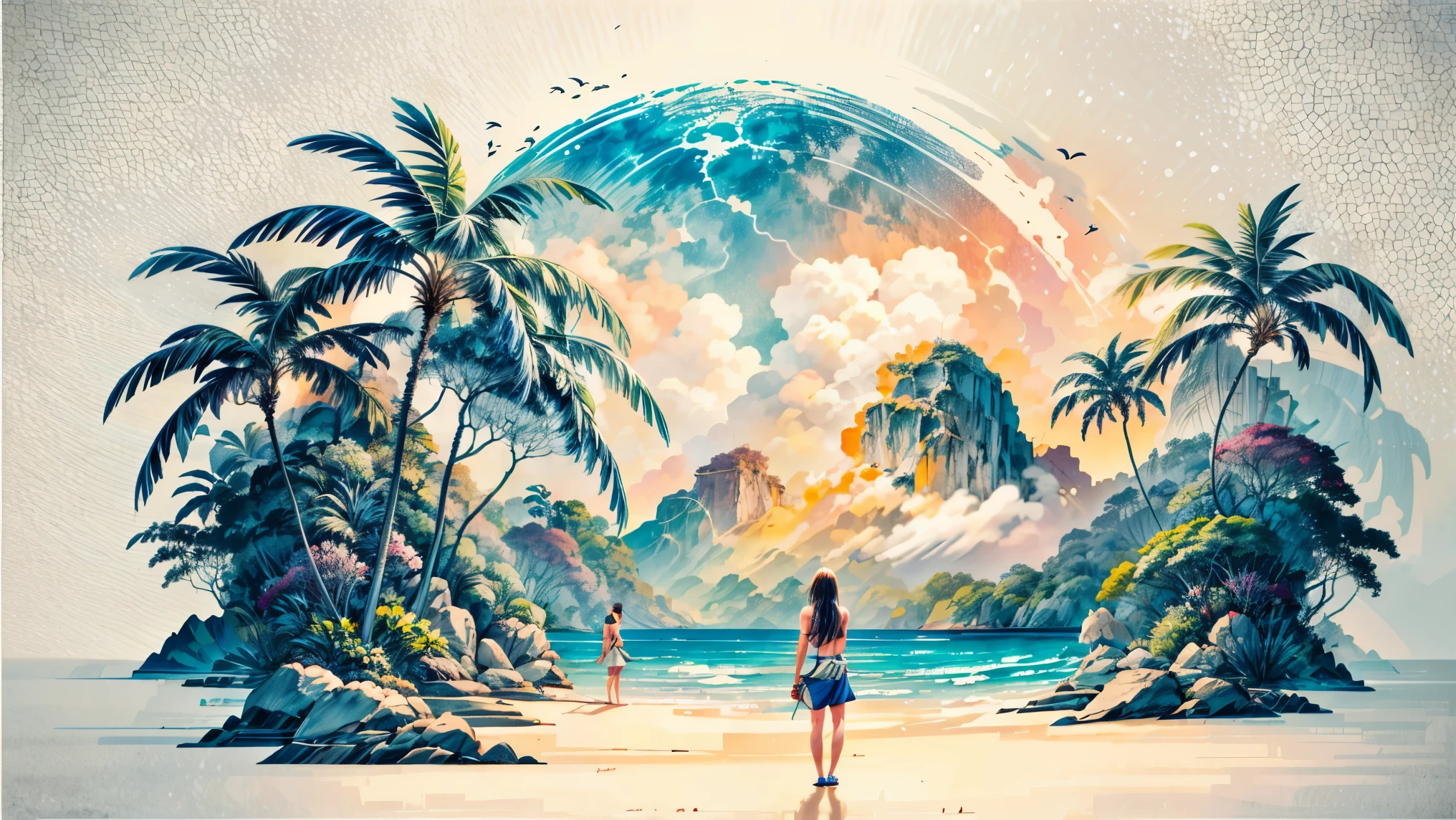 There is a view of a beach with palm trees and a body of water, tropical landscape, tropical beach paradise, tropical beach, on a tropical beach, beautiful tropical island beach, tropical location, beautiful breathtaking beach, beach and tropical vegetation, palm trees on the beach, tropical climate, atmosphere, tropical scenery, beach landscape, beautiful beach, tropical paradise