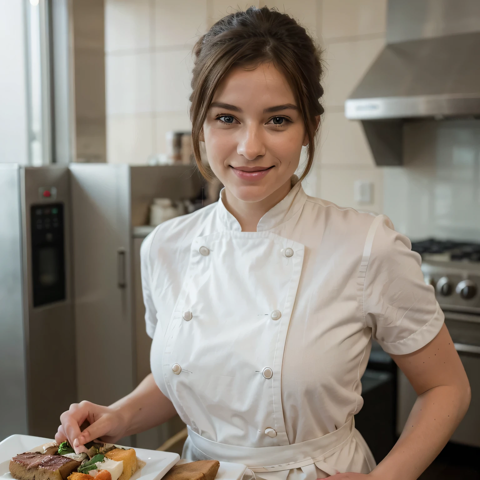 (chef-d&#39;Ouvrages d&#39;art: 1.2, la plus haute qualité), (vrai photo, intricate details), 1 dame, seulement, haut du corps bas du corp, Occasionnel, Cheveux mi-longs, maquillage minimal, Tissu naturel, visage en gros plan, sourire, maison, Cheveux noir, Yeux bleus, oreilles de chat,