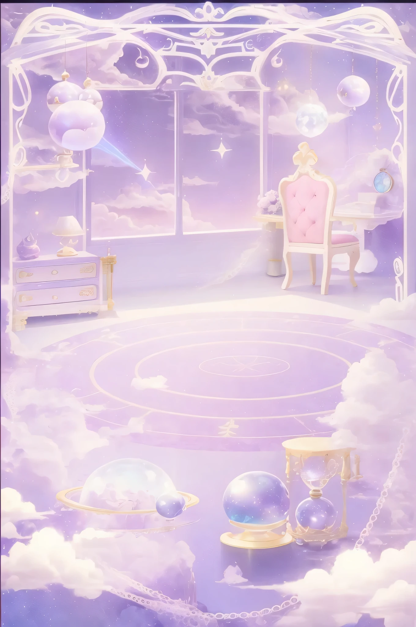 have a room,There are many clouds and a chair, magical background, Sailor Moon Aesthetics, Magic laboratory background, magic area, personal room background, Magical aesthetics, interior background art, Fairy tale style background, anime background, magical colored theme, anime background art, dreamy atmosphere, magical fairy background, ballroom background, Ethereal and dreamy theme, magic background