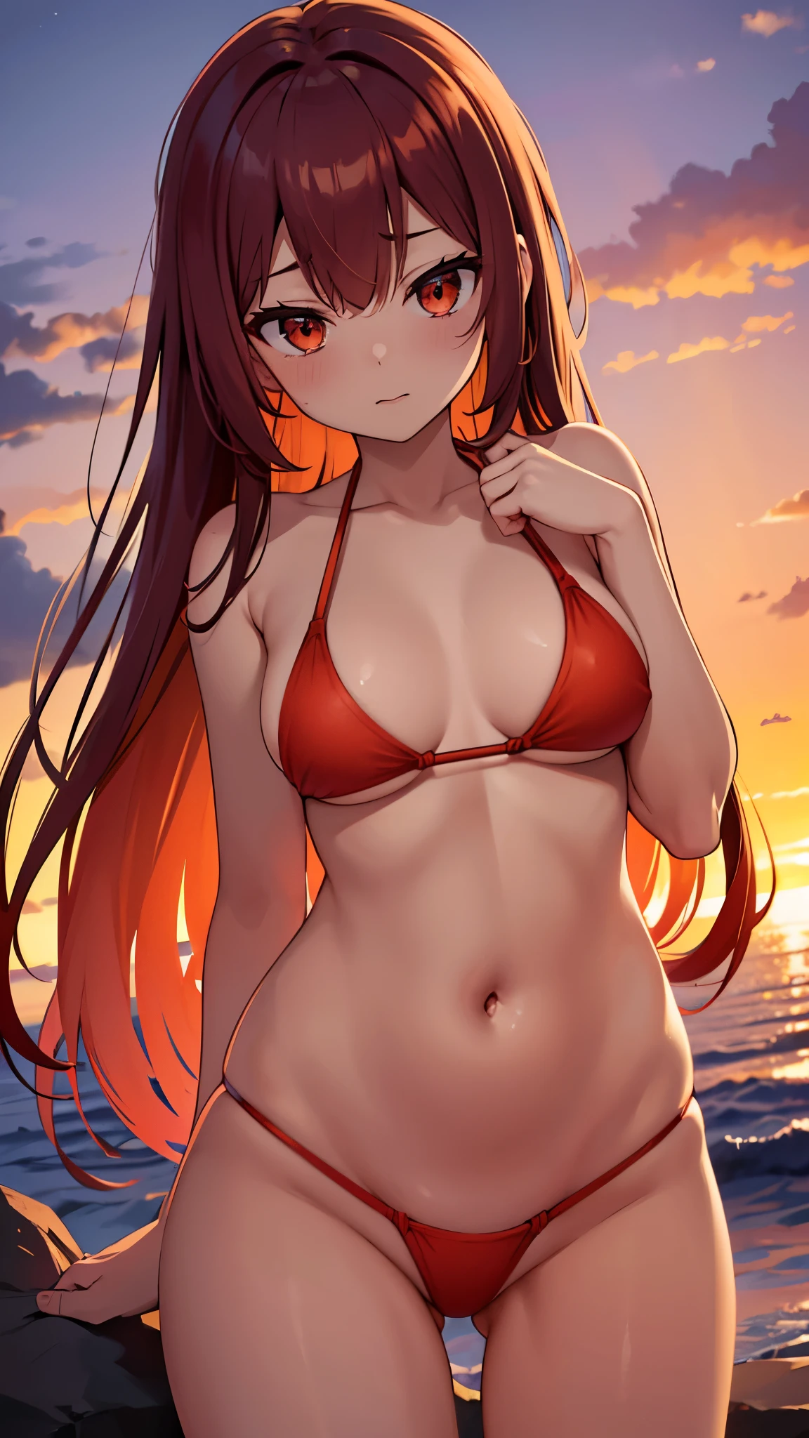 Sunset Ombre Beauty: A bikini that transitions from warm orange hues to deep red, mimicking a captivating sunset.
ultra detail, vibrant colors, girl, masterpiece, sharp focus, best quality, depth of field, cinematic lighting, realistic, correct anatomy,