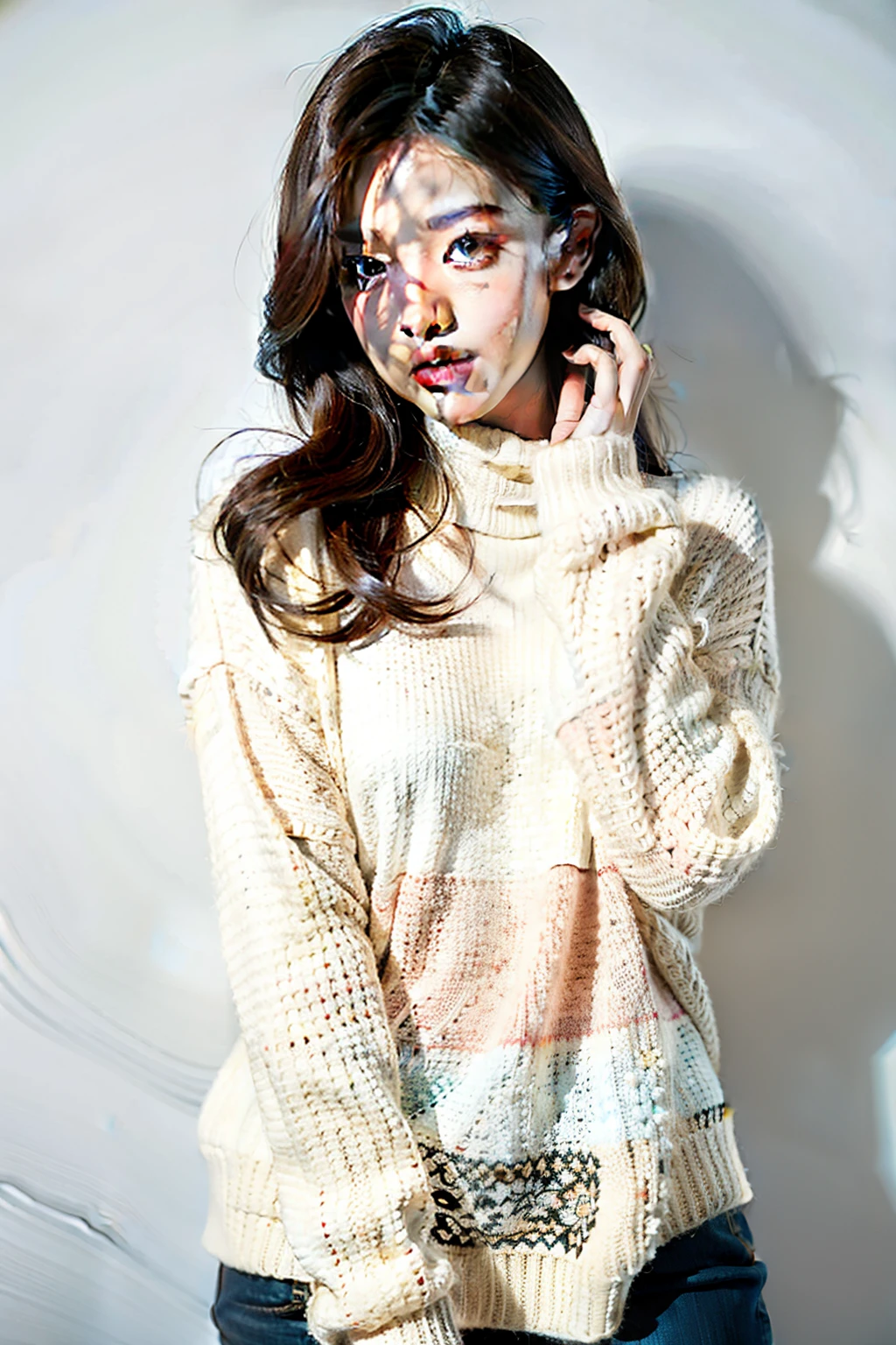 1girl,sweater,white background,