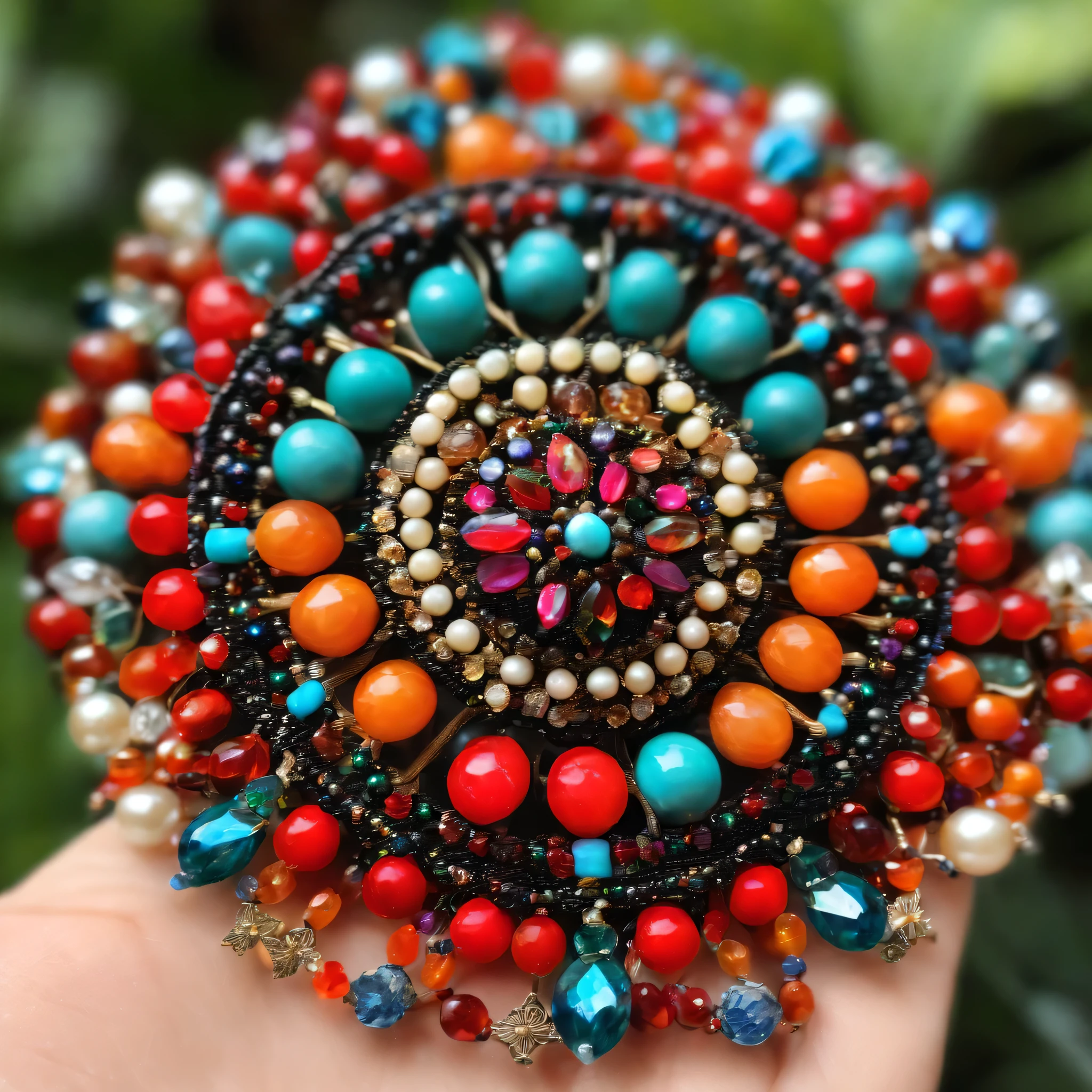 Beautifully arranged bead brooches, Angle from the front,