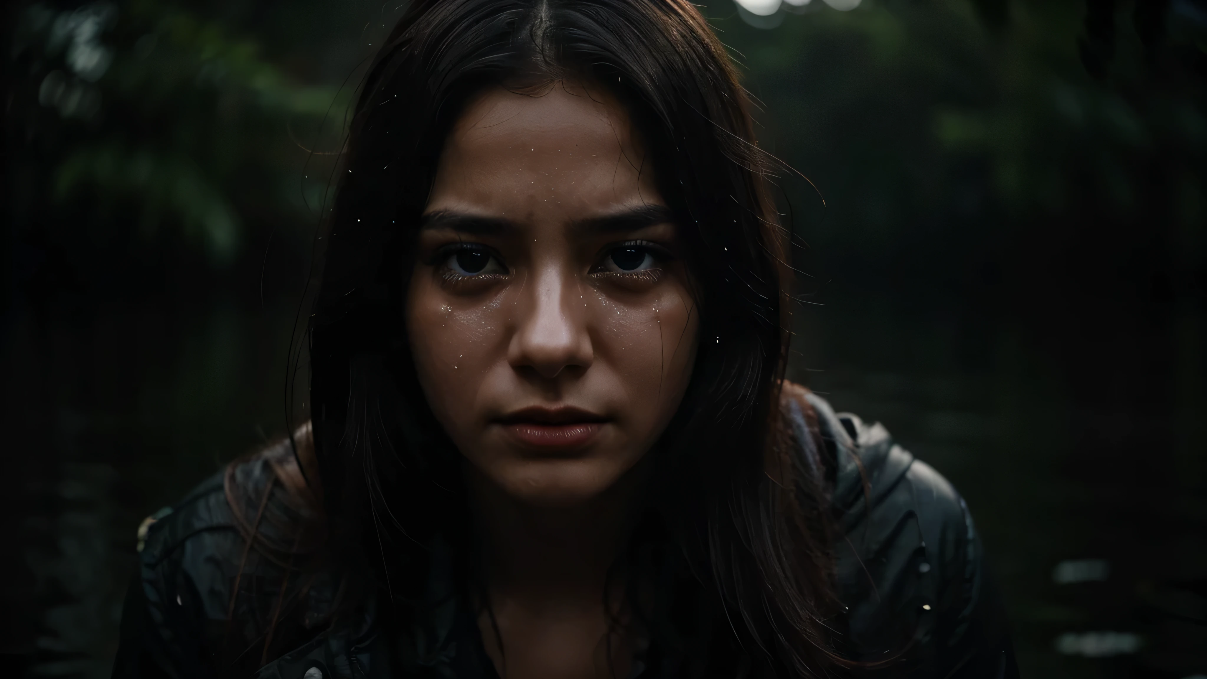 a beauty girl, crying emotion, tears falling from his eyes, rain, sorrowful, dark vibes, cinematic camera angle, high quality, natural photoshoot