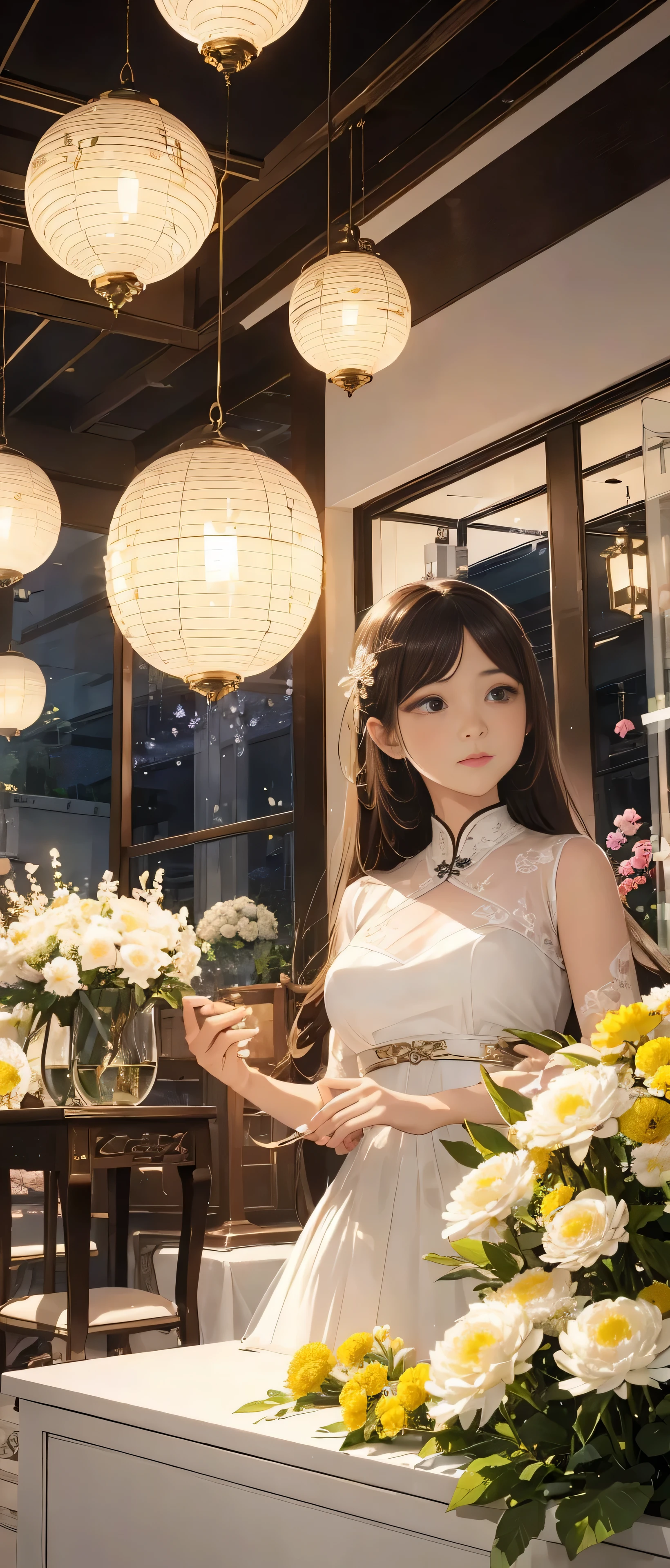 ((realistic light, best quality, 8k, Pianfei: 1.3)), The store is elegant and refined.Colorful flower shop window display、Vibrant bright flowers and decorative elements、Beautifully furnished、spring season.Flower market with blooming flowers,full of spring fragrance.Plum Botham.poppies、narcissus、Pulsatilla、Lu Lian.eucalyptus、Cordyceps sinensis、Cream chrysanthemum、crystal flower、Jin Cuihua etc..、Made from all high quality packaging materials、soft, Warm light illuminates the display、