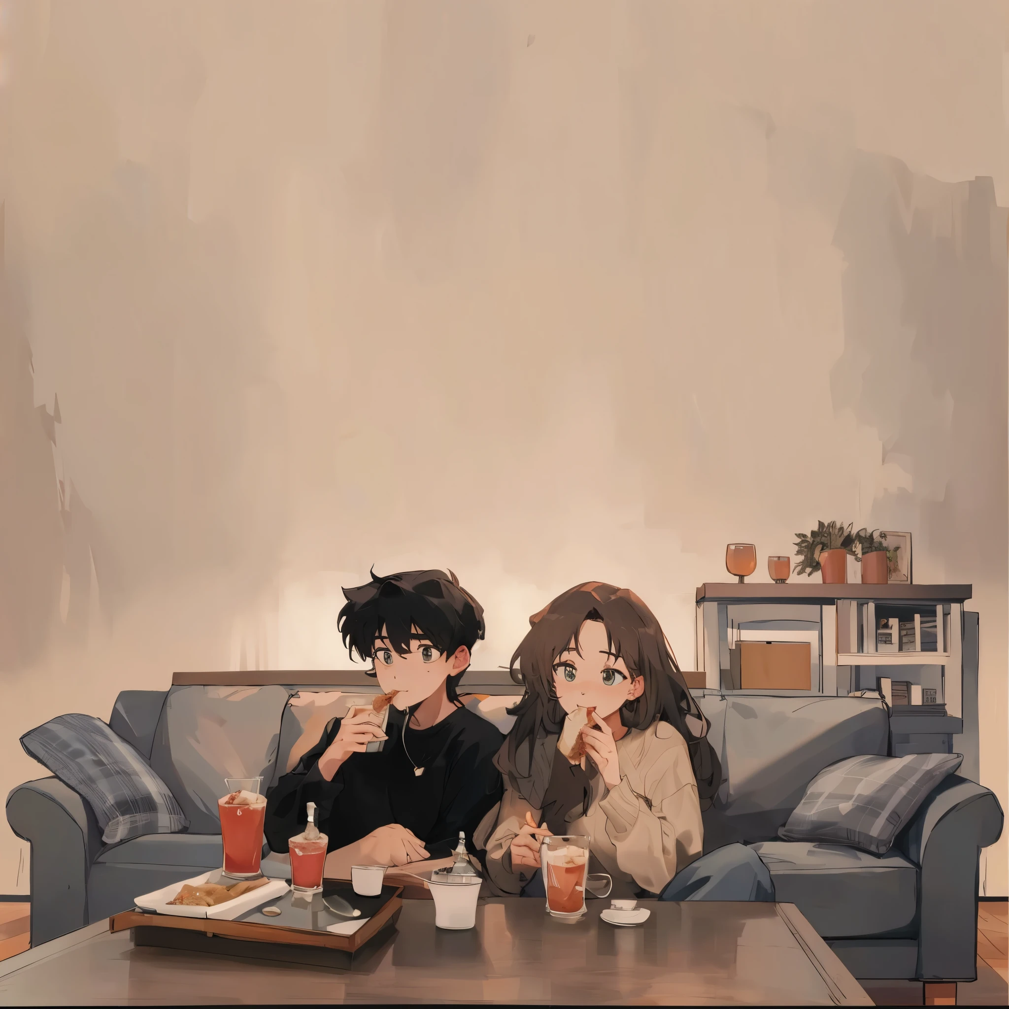Couple eating on the sofa