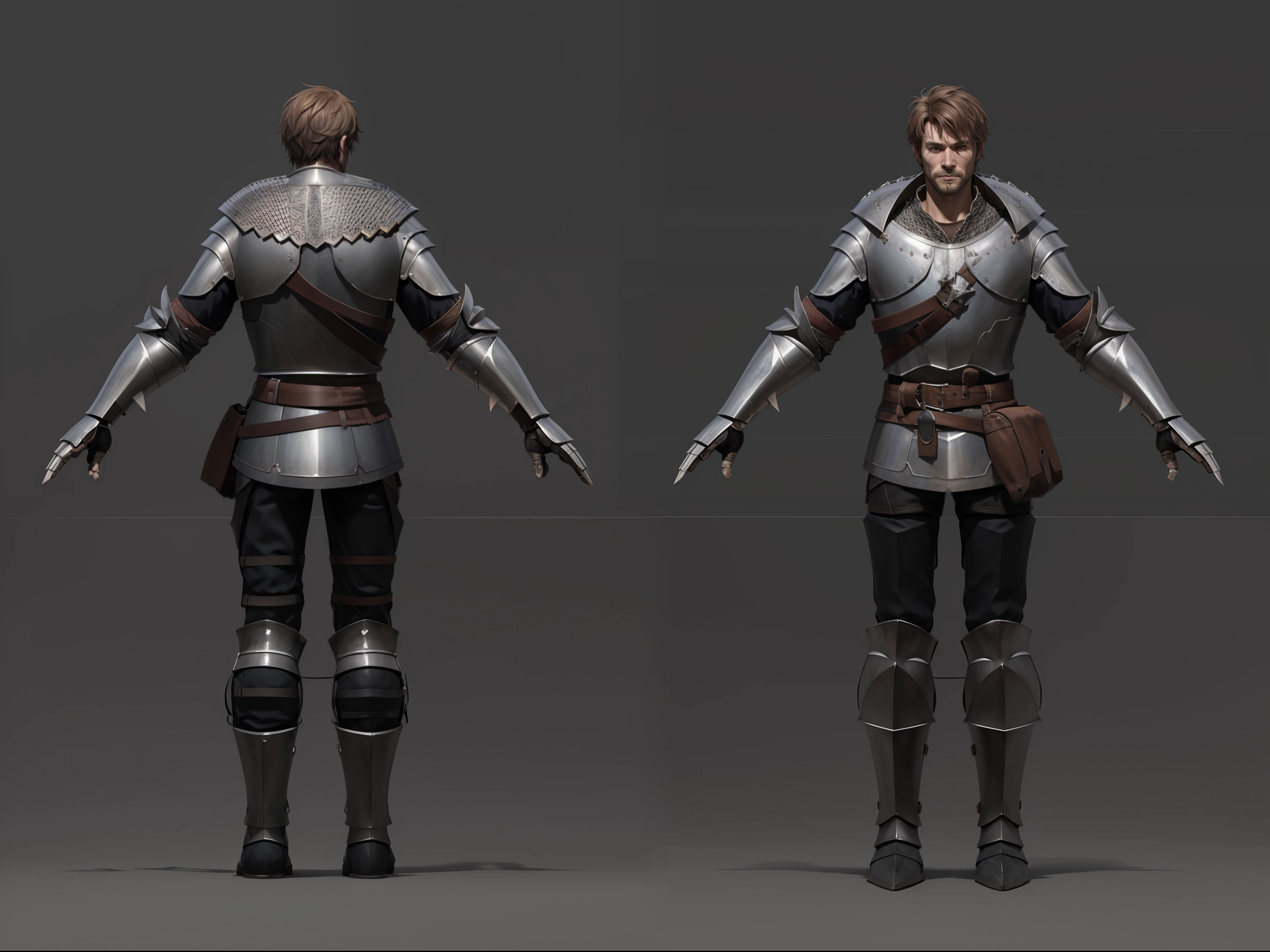 ( Realistic:1.33),(masterpiece:1.1),(highest quality:1.1),(HDR:1) a close up of a knight with moonlit armor , full body concept, detailed full body concept, medieval imperial knight style character, full body character concept, new costume concept design, full body details, detailed full body concept art, full character body, character model sheet turnaround, fullbody shot turnaround, concept character sheet, full body concept art, reference model sheet , full body concept art, medieval style character, game character design, concept character, full body character concept art, 3d character reference sheet, male, video game character concept, detailed character design, character sheet, character model sheet turnaround , front and back, front and back, Imperial knight armor, dark red costume, medieval red Gambeson, (leather belt, steel boot armor), gambeson, black leather belt, moonlit shoulder armor, grey clean background, 3D character