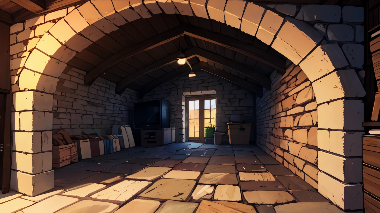 Stone basement, no windows, bags of crust