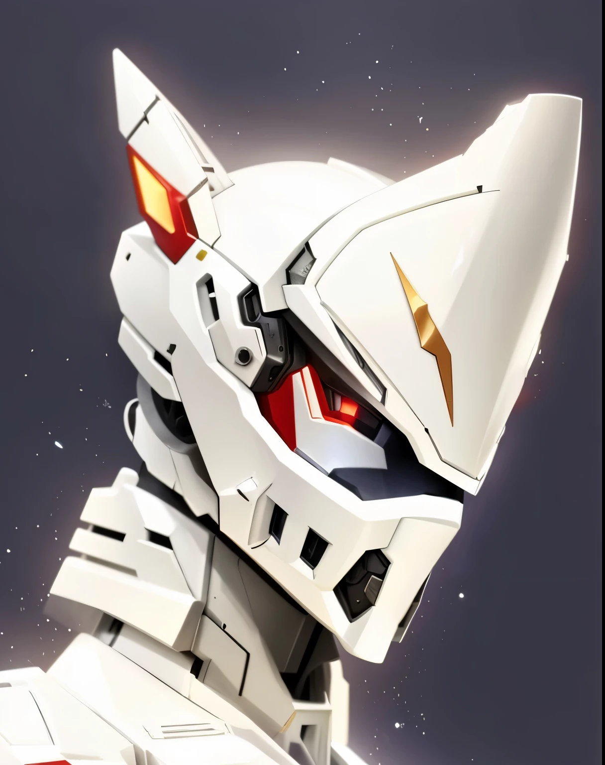 One is wearing a helmet、White cat with red nose, white Mecha, ferra white Mecha, gundam head, Highly detailed official artwork, ethereal and Mecha theme, # Mecha, glossy white armor, sleek Mecha female dragon head, 安法斯的Mecha战士肖像, Mecha asthetic, alexandre ferra white Mecha