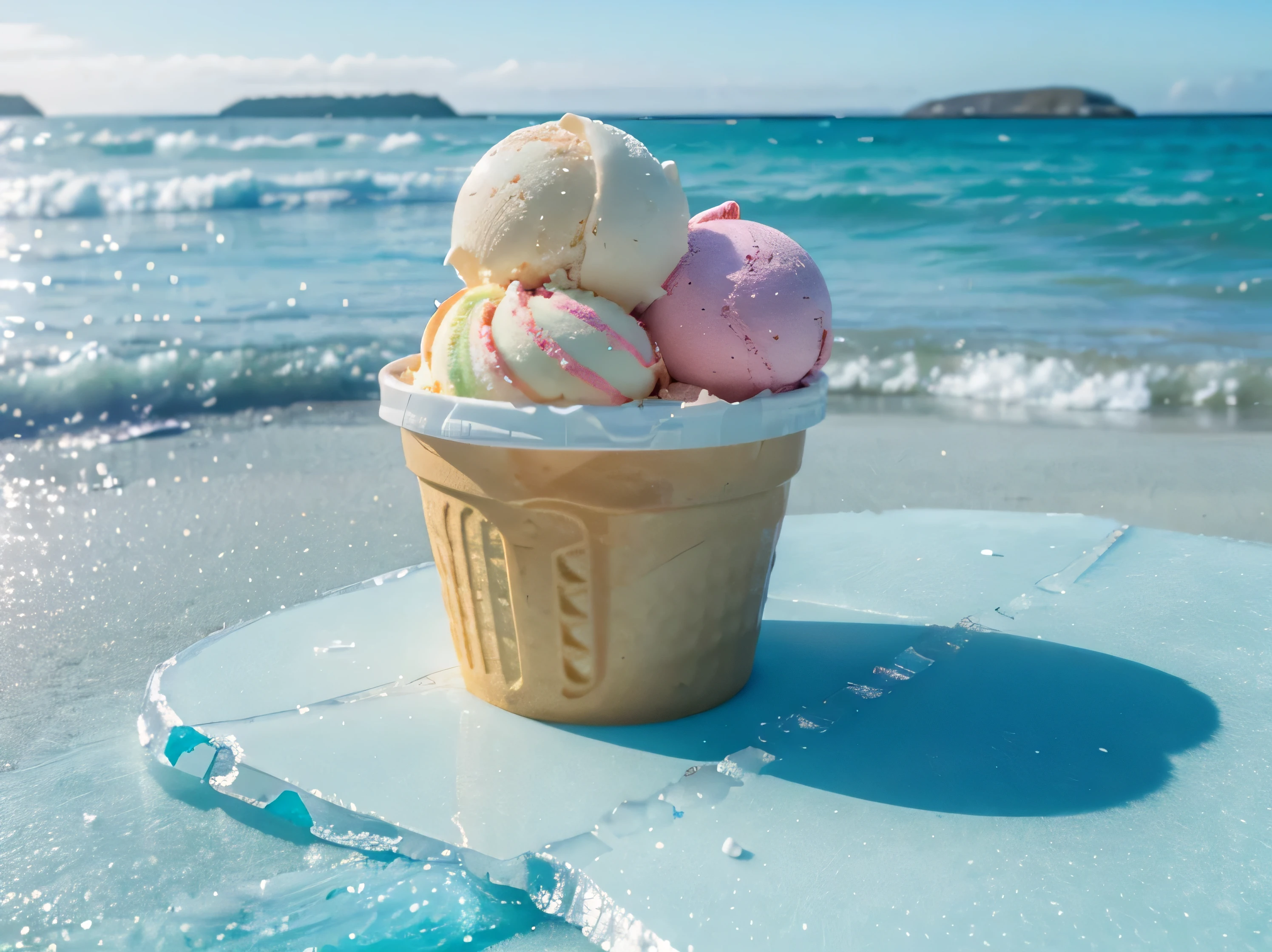 ice cream color and beach background ,4K