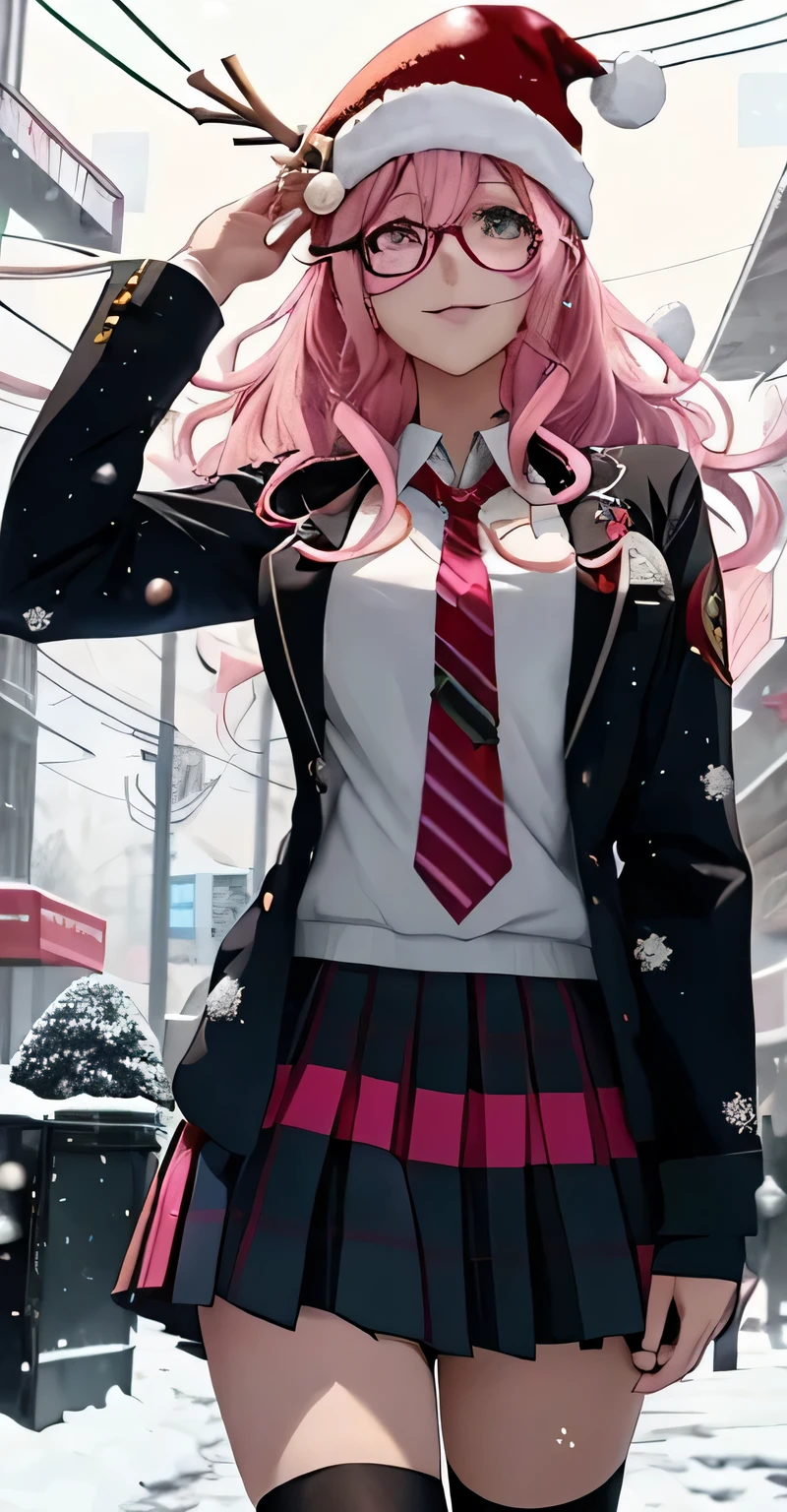 anime girl in a school uniform and a santa hat, beautiful anime high female student, JK uniform, Anime visual of a cute girl, style anime, anime girl, Magic school student uniform, Danganronpa Enoshima Junko, Smooth anime CG art, an anime girl, female student, beautiful anime girl, Light novel cover art, anime girl with long hair