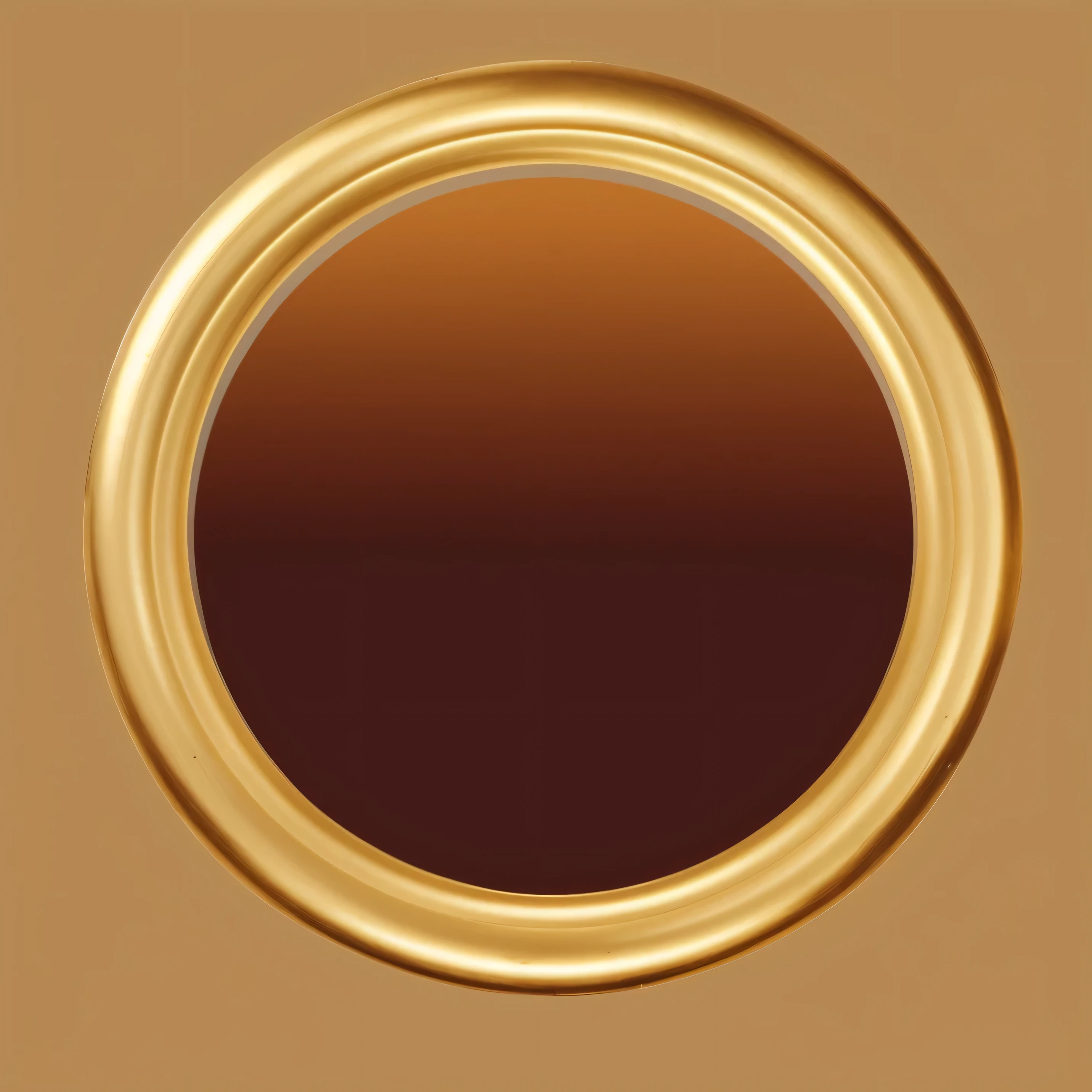a close up of a gold circular mirror on a brown background, clear circle, clear round golden frame, round background, clear edges, ext 1.1:, gold color scheme, round design, round window, brown and gold, gold gilded circle halo, golden frame, material brass & copper gold, golden filter, gold, gold framed, gold tint, golden color scheme, gold theme, gold paint, umber color scheme, golden colour, golden theme