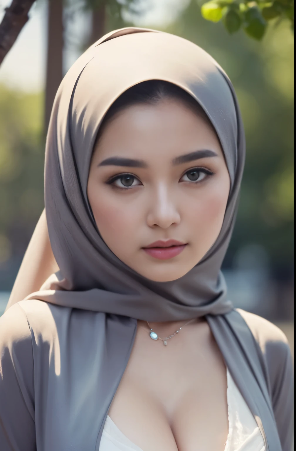 brownies, sky,moon, (Close-up of the painting style，Ultra HD 8K，Masterpiece grade CG wallpaper)，Cinematic lighting，cute girly，Delicate and beautiful face，Dreamy pupils，Wearing nekomaid,round waist,hijabi,Bust poem,Sit，Cloudy background,the trees,florals,summer,Chinese style buildings, cleavage, magical