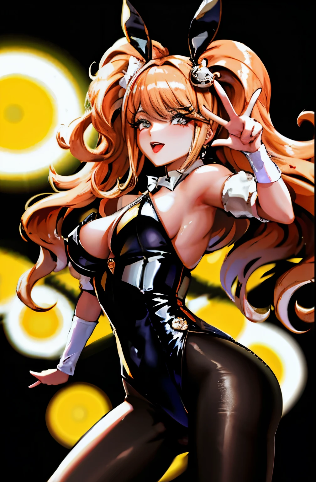 1girl, Conejito Playboy, Orejas de animales, cabello rubio, pantys, Orejas de conejo, leotardo, Poste stripper, senos grandes, poste, Cabello largo, Leotardo negro, poste dance, Orejas de animales falsas, Leotardo de pierna alta, solamente, Pelo muy largo, Leotardo sin tirantes, ojos verdes, Sin tirantes, tacones altos, En cuclillas, pierna alta, Mirando al espectador, Capa de zoom, boca abierta, calzado negro, Guantes, Guantes negros,labios separados,labios rojos,((Milf)),pechos enormes,(piel brillante),(hembra madura:1.2),rupia-conejo,