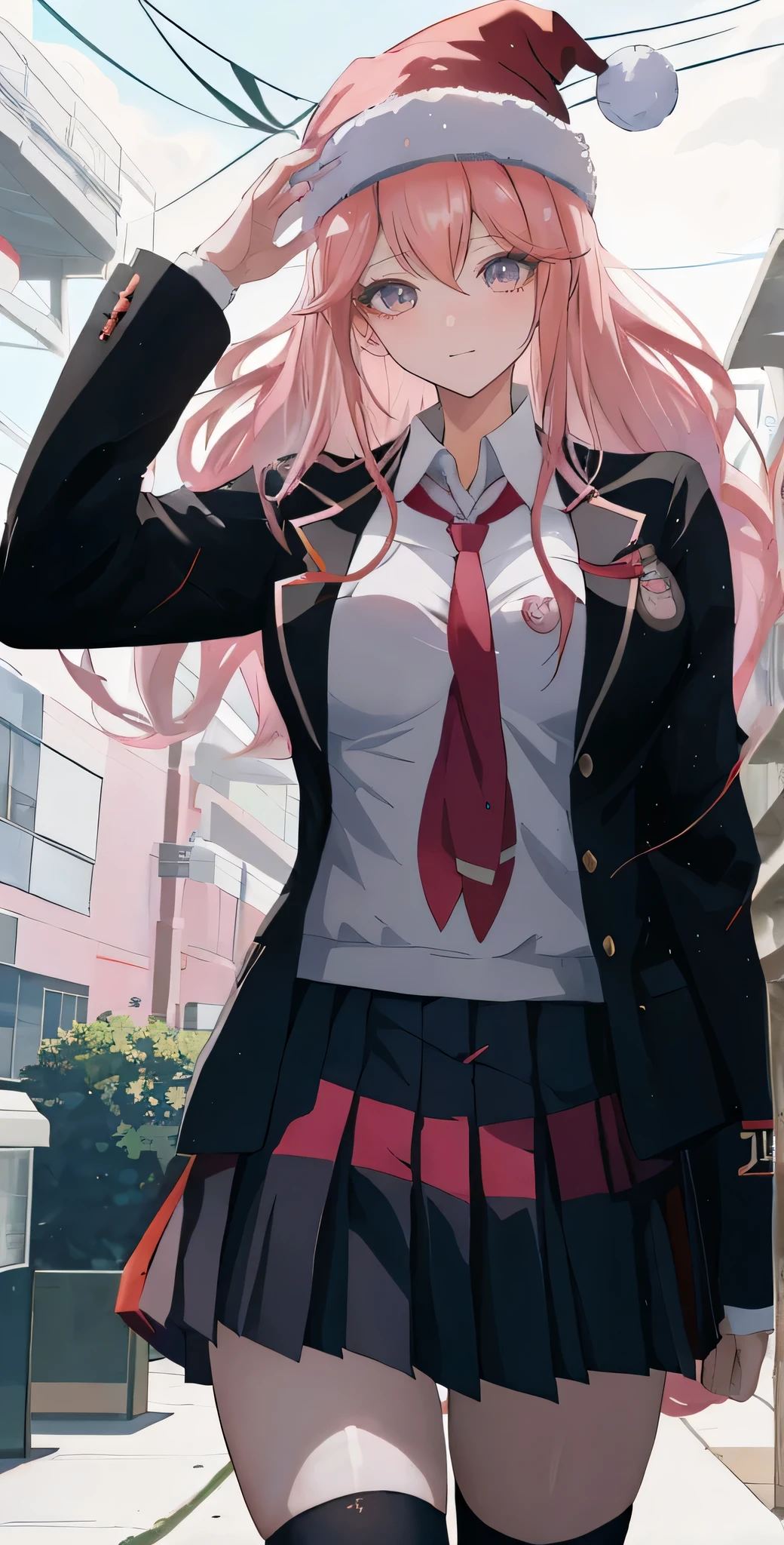 anime girl in a school uniform and a santa hat, beautiful anime high female student, Jie Kang, Anime visual of a cute girl, style anime, anime girl, Magic school student uniform, Danganronpa Enoshima Junko, Smooth anime CG art, an anime girl, female student, beautiful anime girl, Light novel cover art, anime girl with long hair