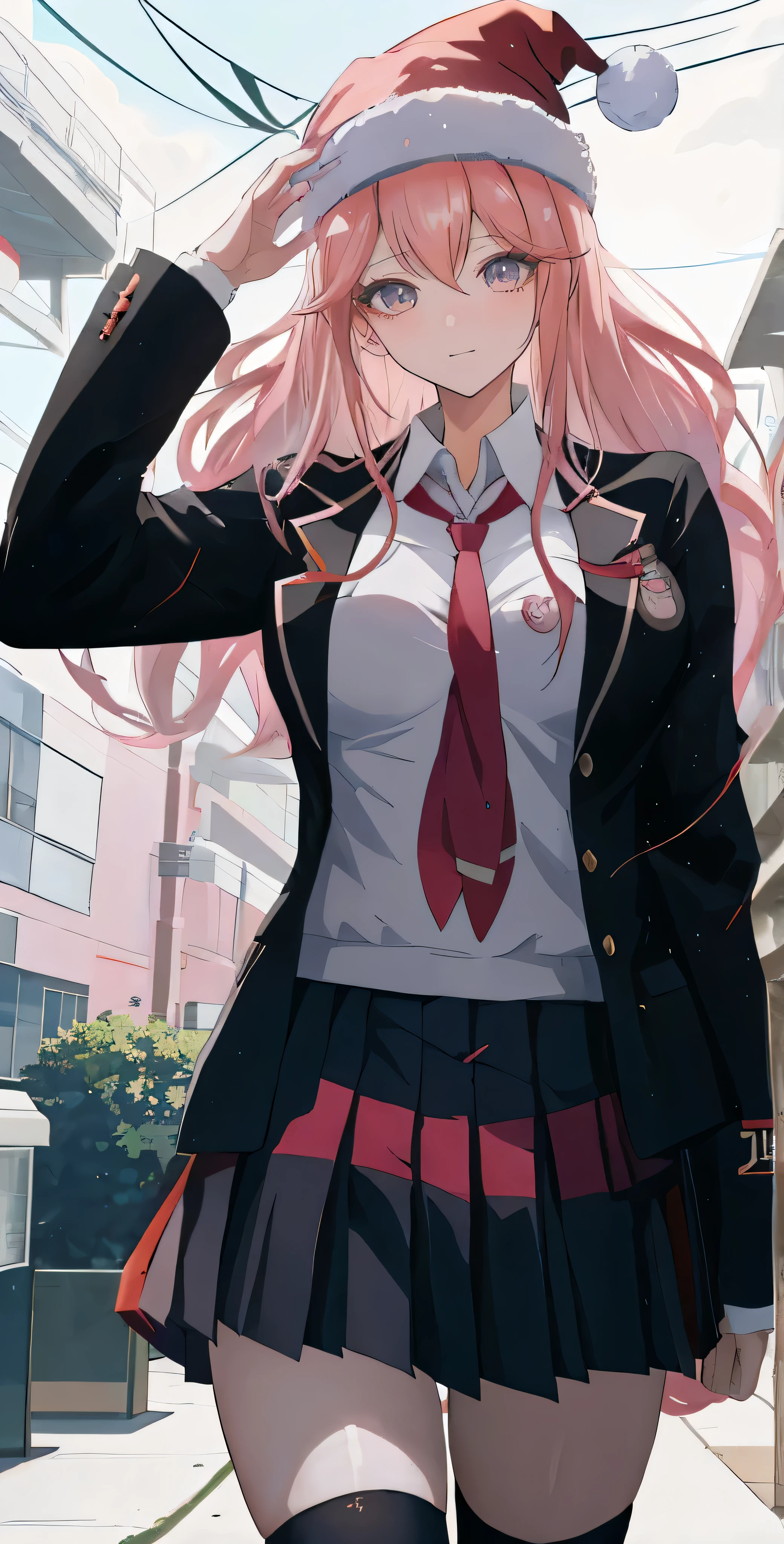 anime girl in a school uniform and a santa hat, beautiful anime high female student, Jie Kang, Anime visual of a cute girl, style anime, anime girl, Magic school student uniform, Danganronpa Enoshima Junko, Smooth anime CG art, an anime girl, female student, beautiful anime girl, Light novel cover art, anime girl with long hair