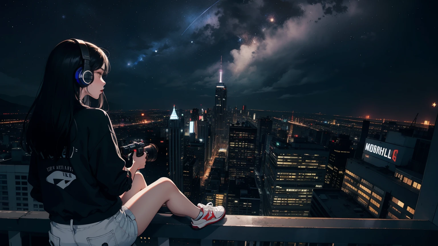TopQuality 8K UltraDetailed Masterpiece(ProfessionalPHOTO:1.37), ExtremelyDetailed(Office Ladies), Gigantic Cleavage, Undressing ((pull down panties)) ((panty pull)) (wearing a skirt:1.2), Dusk {Rooftop | White Shirt | Blood Stained panties | Red Shoes}, (Acutance:0.8)(Luminism:1.28), Specular reflection, Starry Colorful Particles