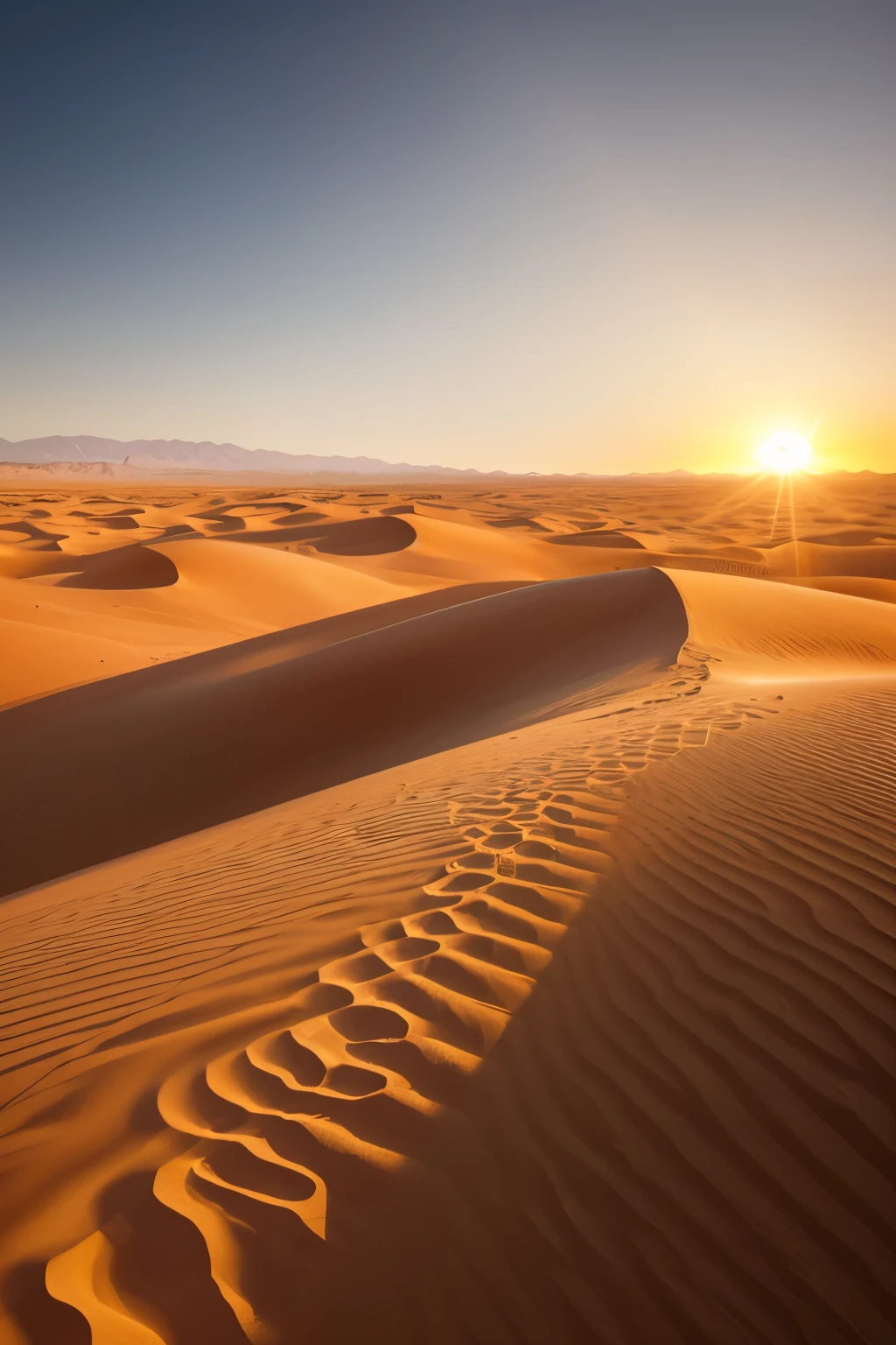 Capture the breathtaking beauty of the sun's golden rays illuminating the vast expanse of the desert, creating a mesmerizing landscape that stretches across the horizon in a 9:16 composition. The scorching sunbeam adds a touch of warmth and radiance to this arid setting, highlighting the exquisite details of the sand dunes and the rugged terrain. This photo showcases the raw and untamed essence of the desert, inviting viewers to immerse themselves in its captivating beauty. Expertly photographed using a high-quality camera, the image boasts stunning clarity and richness, ensuring that every grain of sand and every shadow is intricately portrayed. The vivid colors and intricate textures bring this photo to life, making it a true masterpiece that captures the awe-inspiring