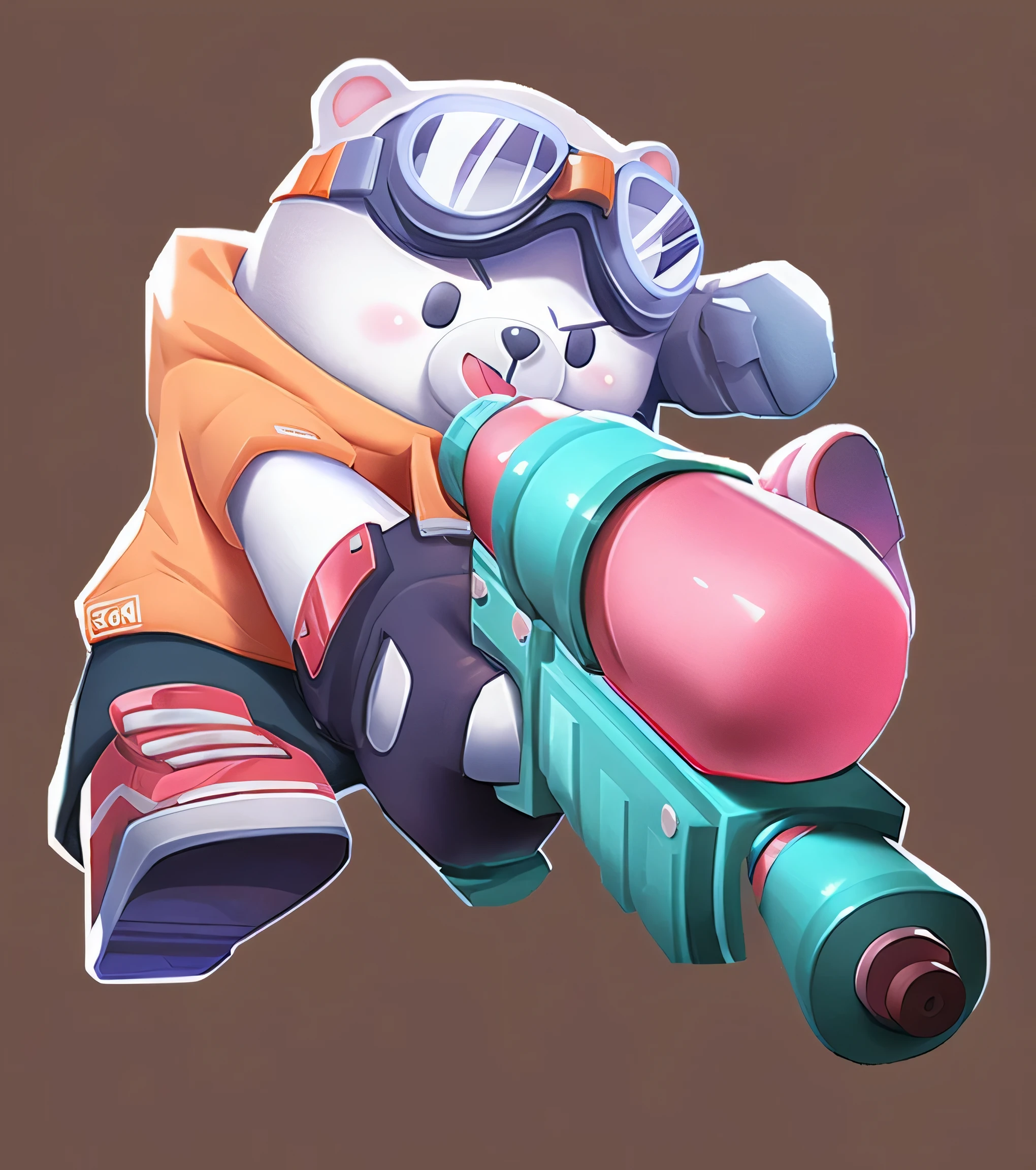 Cartoon cat with gun and goggles on brown background, Raccoon holding laser gun, G Liulian art style, Teemo, character splash art, splash art brawlstars, splash art, iconic character splash art, Special Attack Winston, official splash art, Holding a lightsaber. splash art, League of Legends art style, hamsters holding rifles