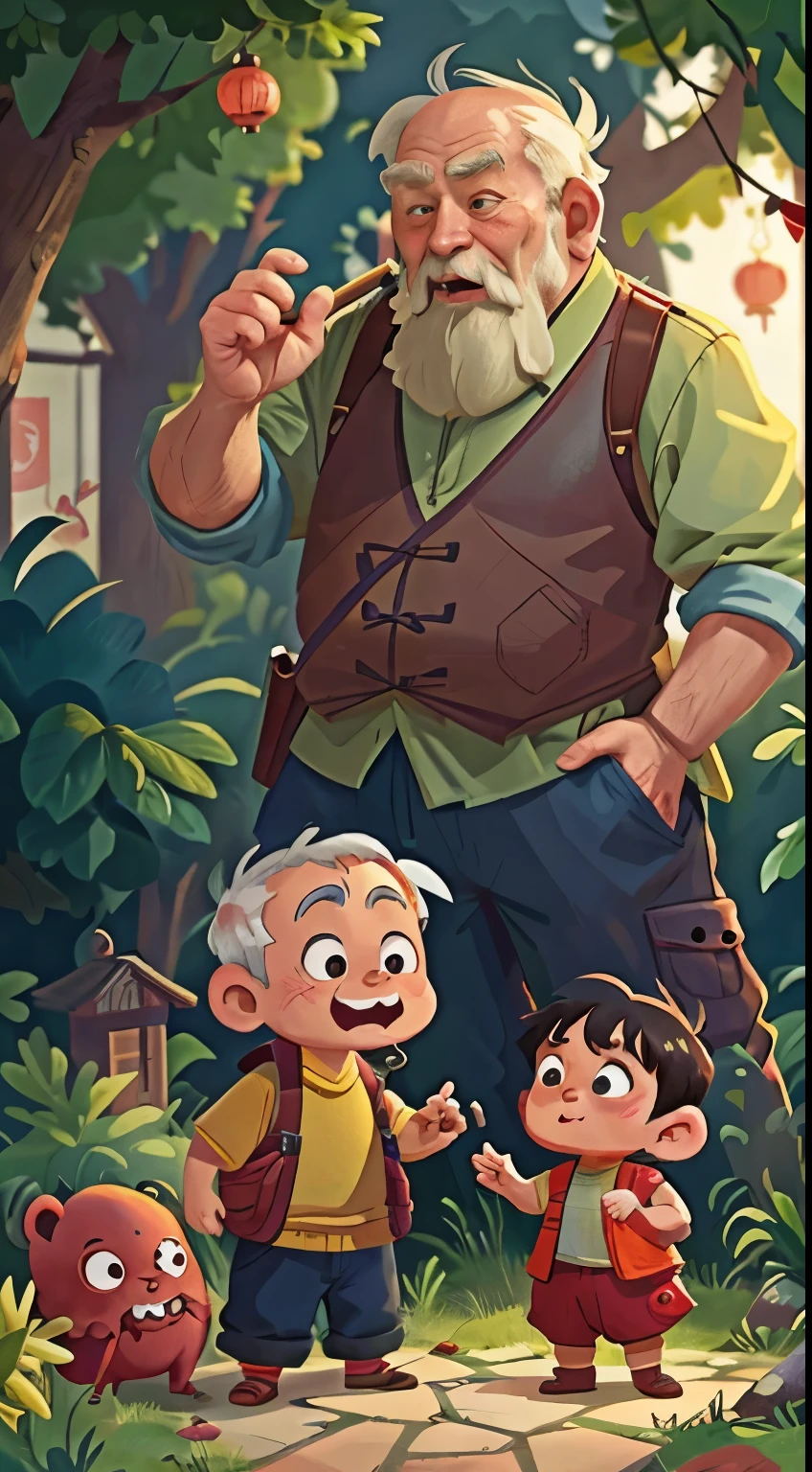 (SFW),An old man treats a child，中国古代风格happy, happy, perfect quality, clear focus, (clutter - home: 0.8), (masterpiece: 1.2) (actual: 1.2) (Bokeh) (best quality) (Delicate skin: 1.3) (intricate details) (8k) (Detailed eyes) (sharp focus), (happy)