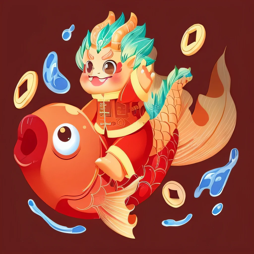 Fish cartoon illustration with head and tail, Inspired by Puhua, Sun Wukong, Inspired by Hu Zaobin, mobile game art, Onmyoji Detailed Art, Inspired by Li Kan, Chinese mythology, wukong, by Qu Leilei, High quality character design, qiangshu, Lovely and detailed digital art, bian lian