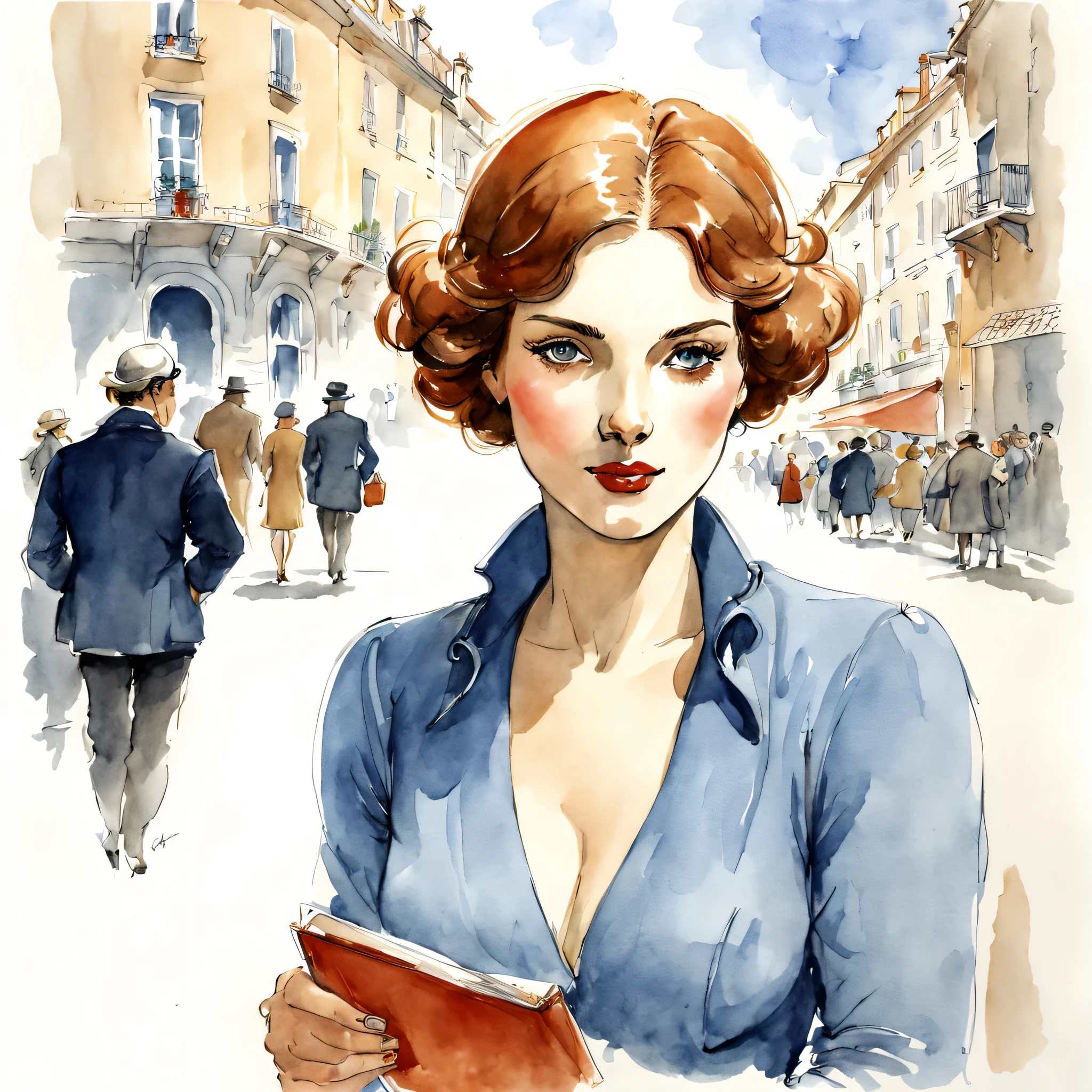 watercolor drawing of a woman, illustration by Jean-Pierre Gibrat 