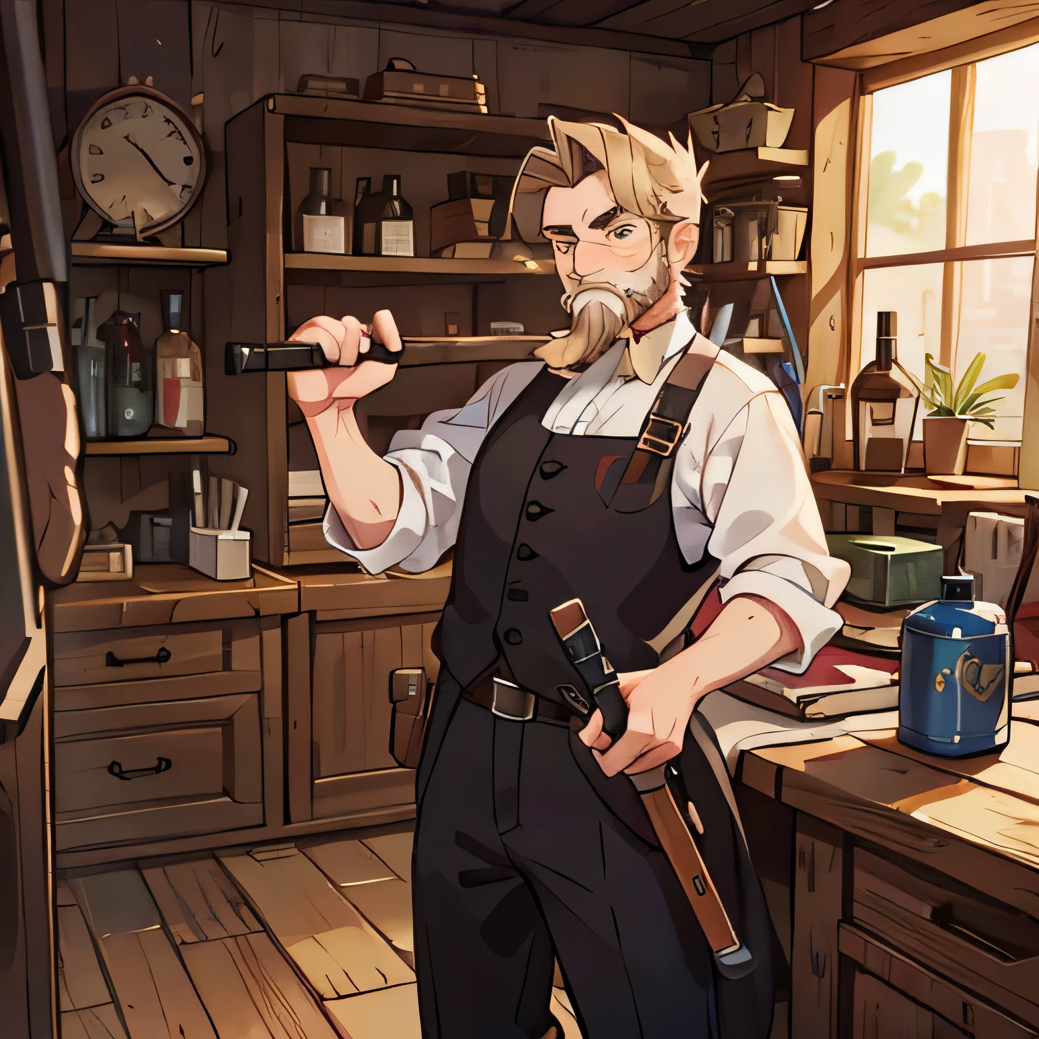 male　middle aged　Weapon shop owner　beard