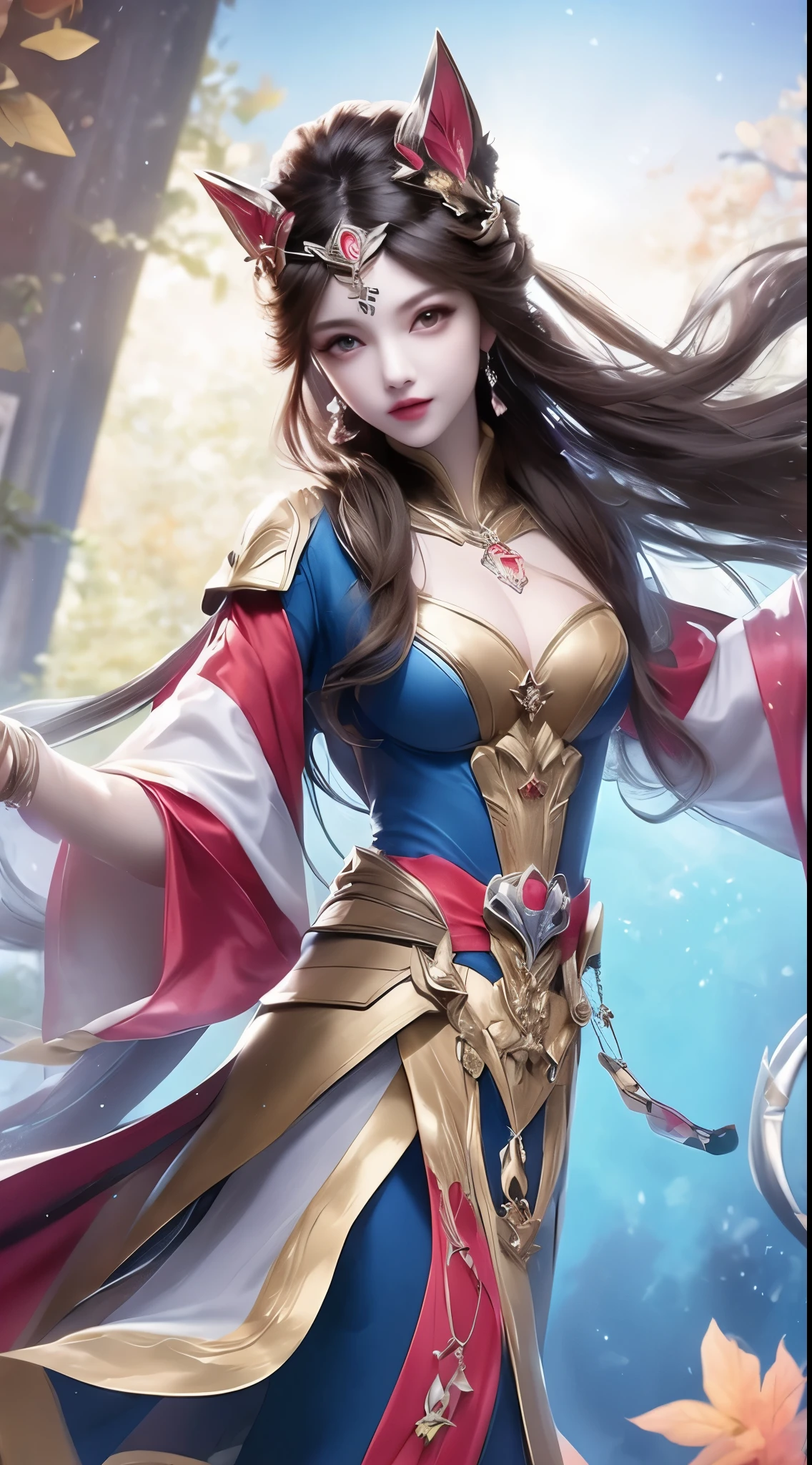 8K Ultra HD, Master brother, a girl, Good face, detailed, Eye, beautiful lips, Hair is very red, Spread your hair, medium breasts, Wedding dress, pink skirt, In the park, flying bird, luminescent, it&#39;s clear, sitting, whole body capture,