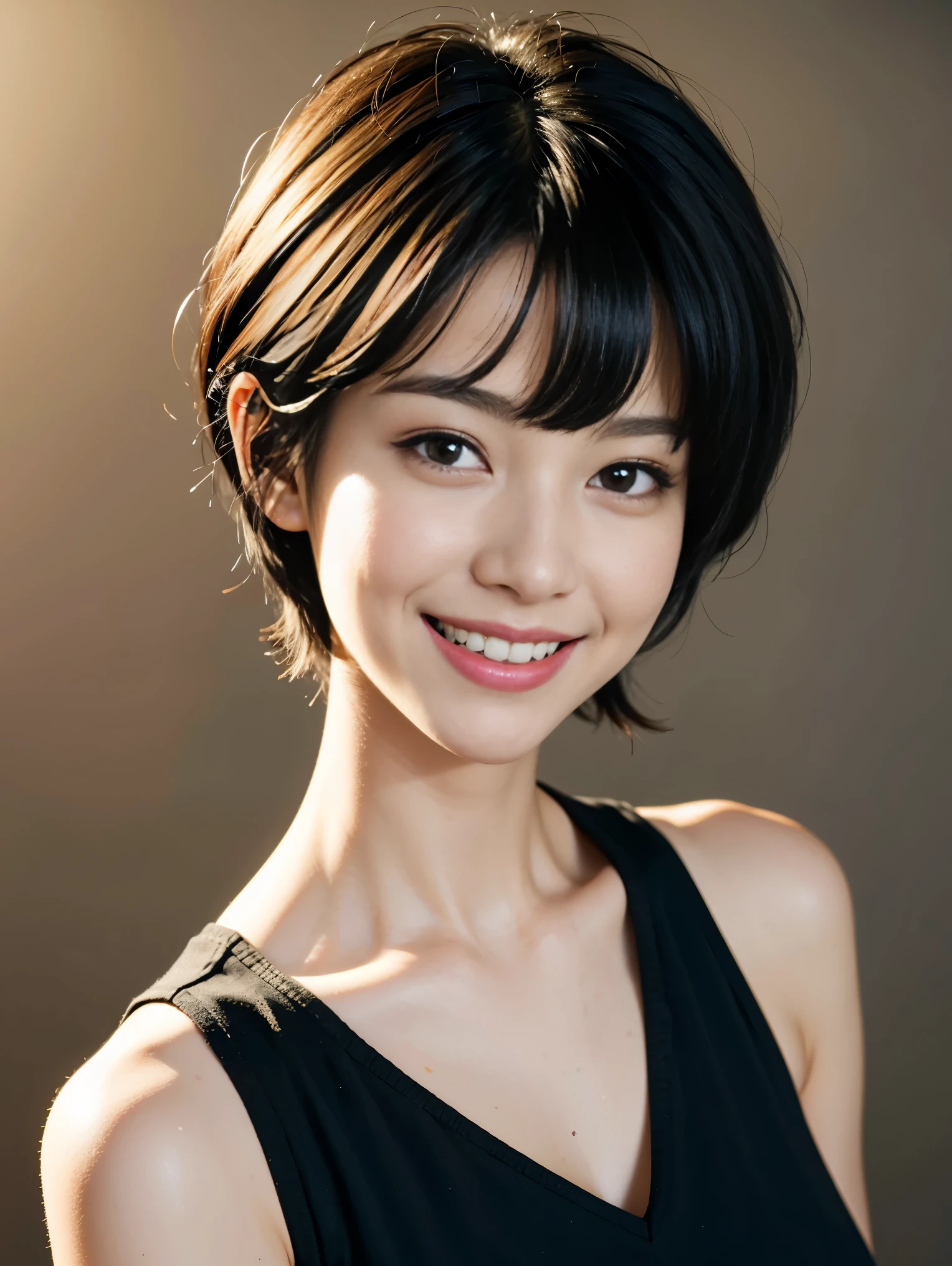 Pixie cut black hair smile 