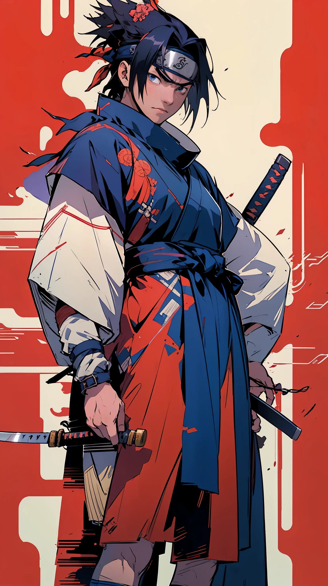 The prompt for the given theme "Sasuke", Samurai style,wearing samurai clothes, holding a katana, highly quality,8k ,