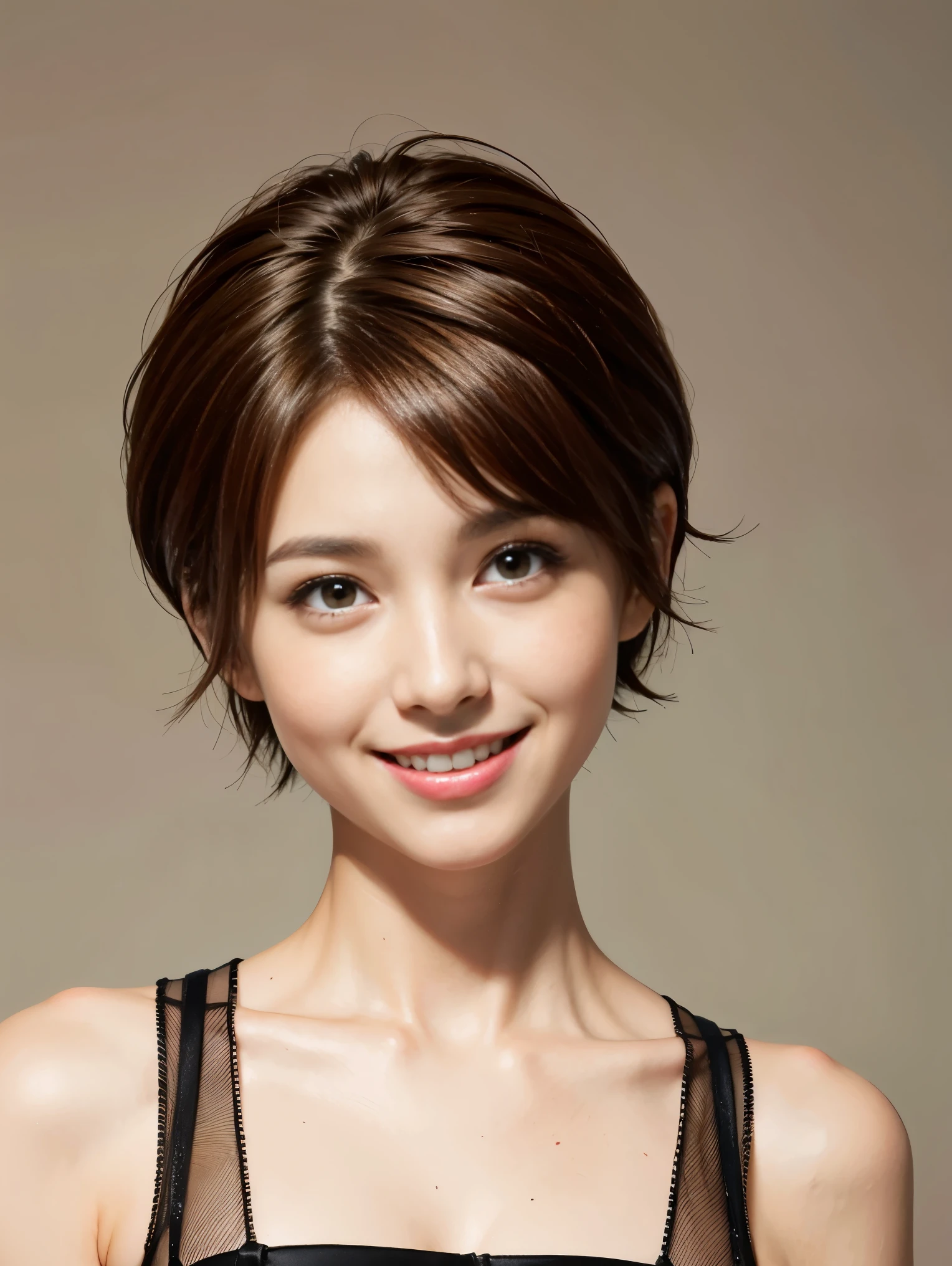 Pixie cut as short hair smile brown hair