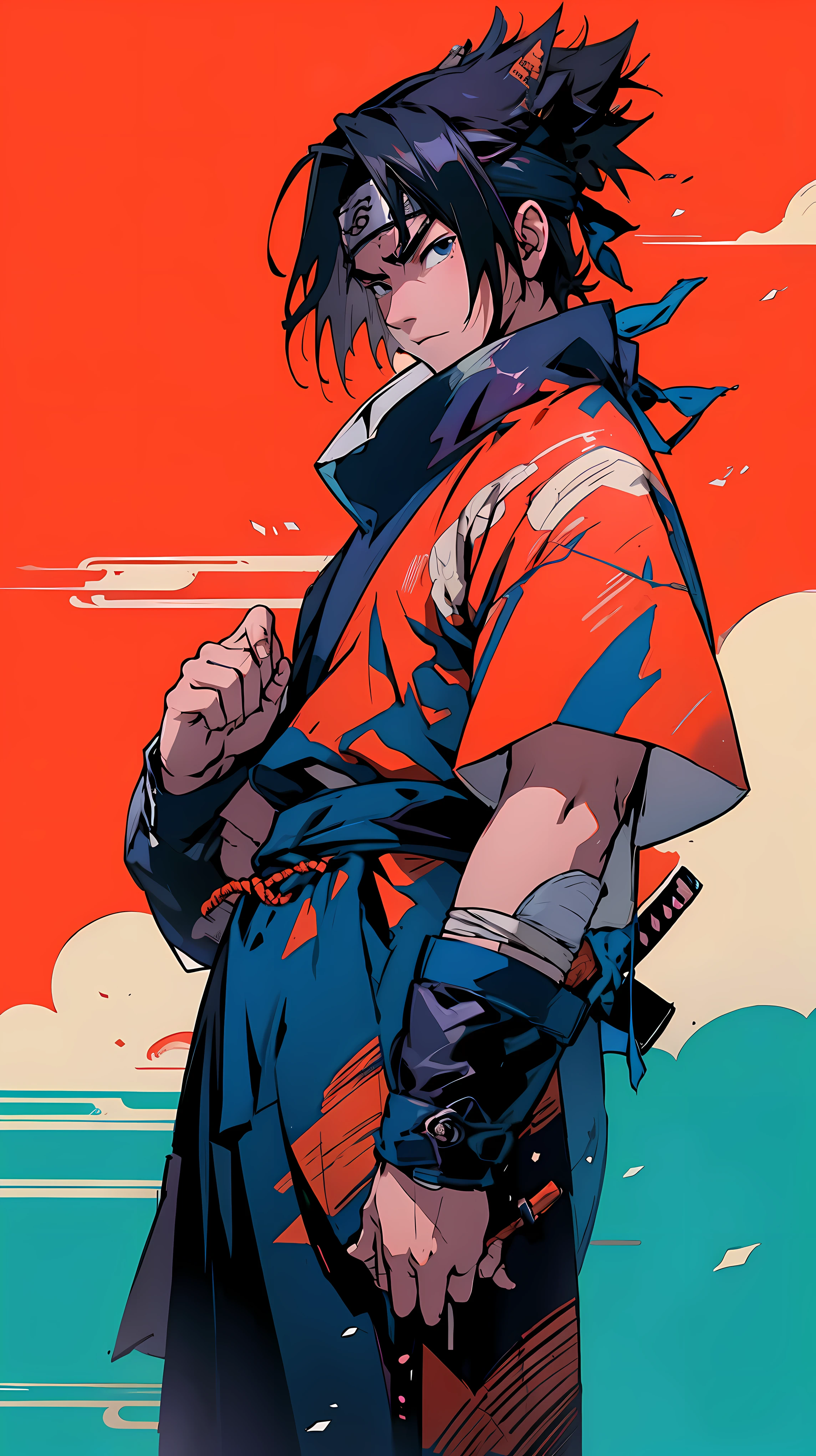 The prompt for the given theme "Sasuke", Samurai style,wearing samurai clothes, holding a katana, highly quality,8k ,