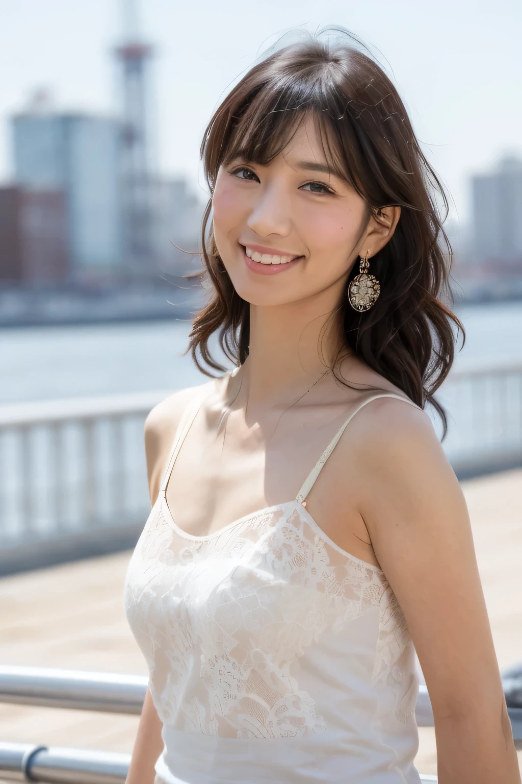 ((highest quality、8K resolution、master masterpiece、portrait:1.3)), Photoreal, 35mm film, 1 Japanese female,Beautiful woman, on the street during the day, wrinkles around the eyes,((sexy lingerie:1.3)) , (outdoors_city street: 1.3), jumbled background,look at the audience