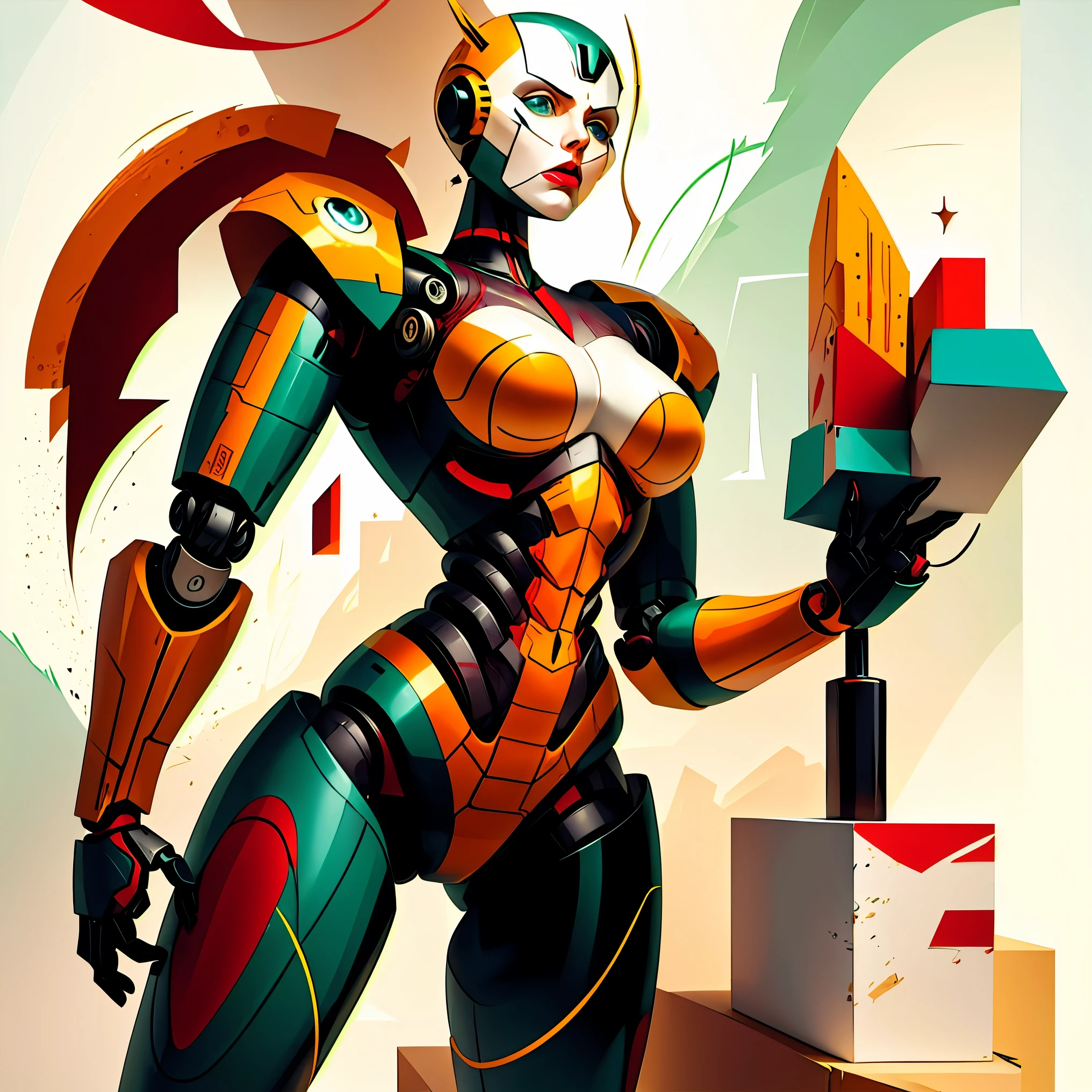 fullbody shoot，dynamic pose，(masterpiece, best quality:1.2), A digital illustration of a robotic superhero girl ，abstract,UHD，anatomically correct，((Best quality)), ((Masterpiece)), UHD,solo