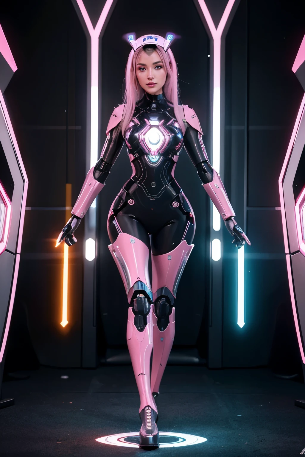 "Create an image of a unique female robot, combining elements of high technology and femininity. Imagine a robot woman in a futuristic style with bright colors and elegant shapes, which looks like a symbol of a modern combination of technology and grace. Let your imagination run wild with this unique female robot character., which represents the world of the future."
