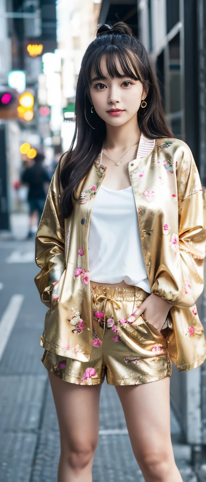 neat idol、whole body、good style、、、、、floral track jacket、Gold Shorts