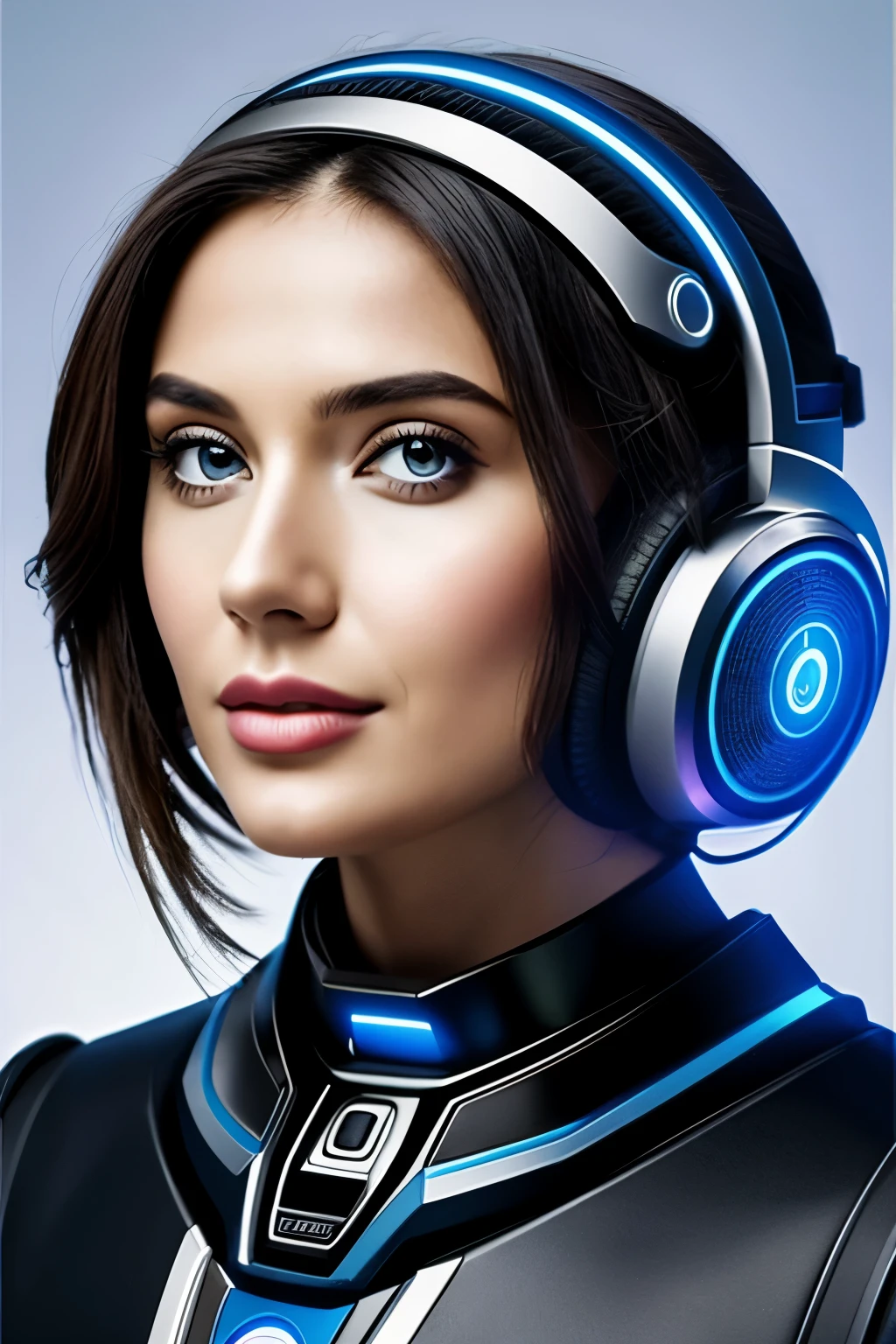 Generiere ein Bild, that is the fusion of artificial intelligence (KI) und dem Einfluss einer Influencerin darstellt. The image is intended to show a harmonious fusion of technological innovation and human personality. Emphasize the synergy between the digital world of AI and the human reach and persuasive power of an influencer. Verwende Farben und Elemente, who embody both advanced technology and human warmth and authenticity. The image is intended to draw readers' attention to the interplay between AI and influencer marketing and convey a sense of future viability and collaboration.
