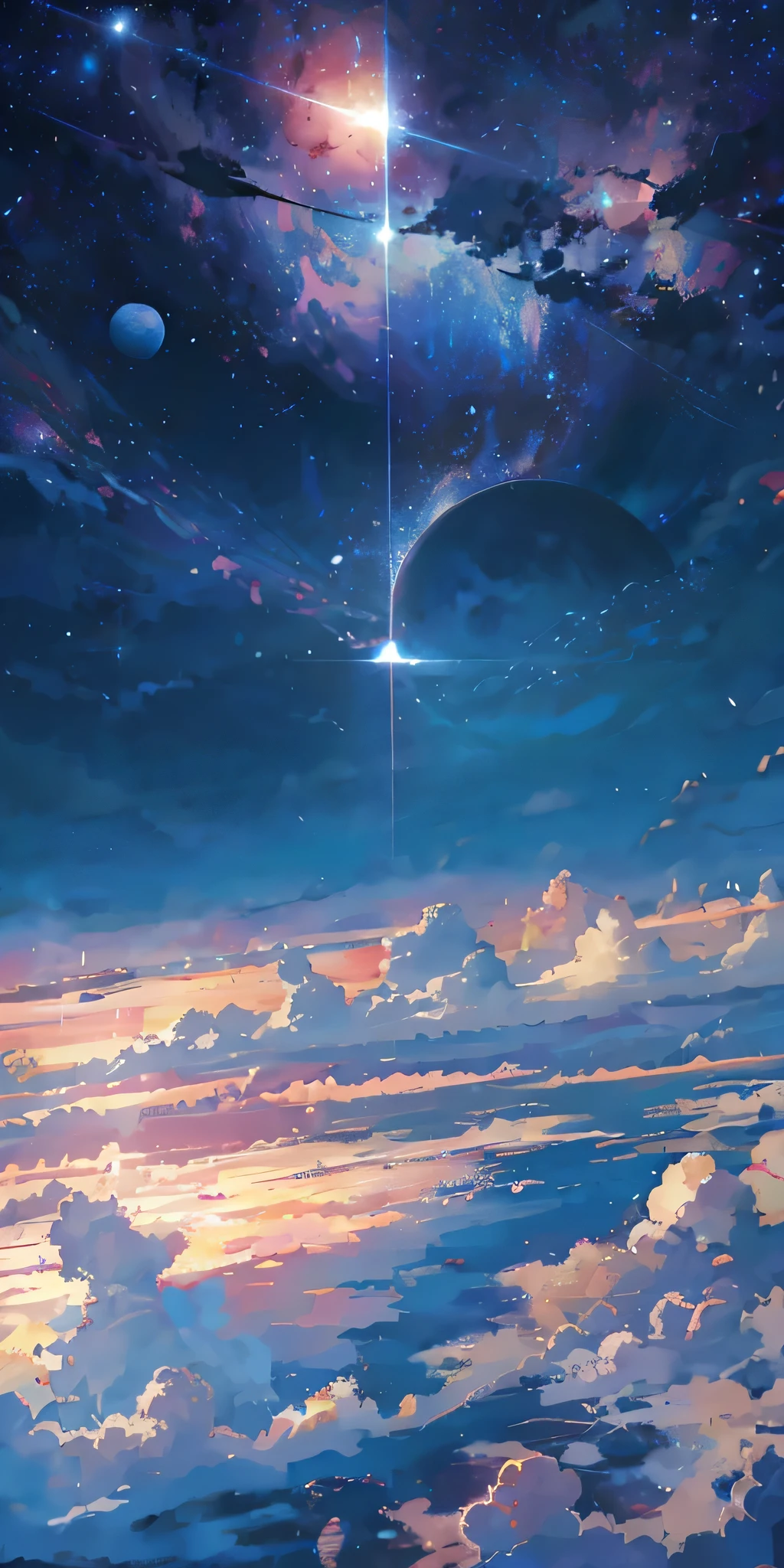 Anime-style scenes,beautiful sky,There is a star and a planet, universe sky. author:Xin Haicheng, Anime Art Wallpaper 4k, Anime Art Wallpaper 4k, Animation Art Wallpaper 8k, anime wallpaper 4k, anime wallpaper 4k, 4k anime wallpaper, anime sky, Amazing wallpapers, anime background, Paradise planet in the background, anime background art