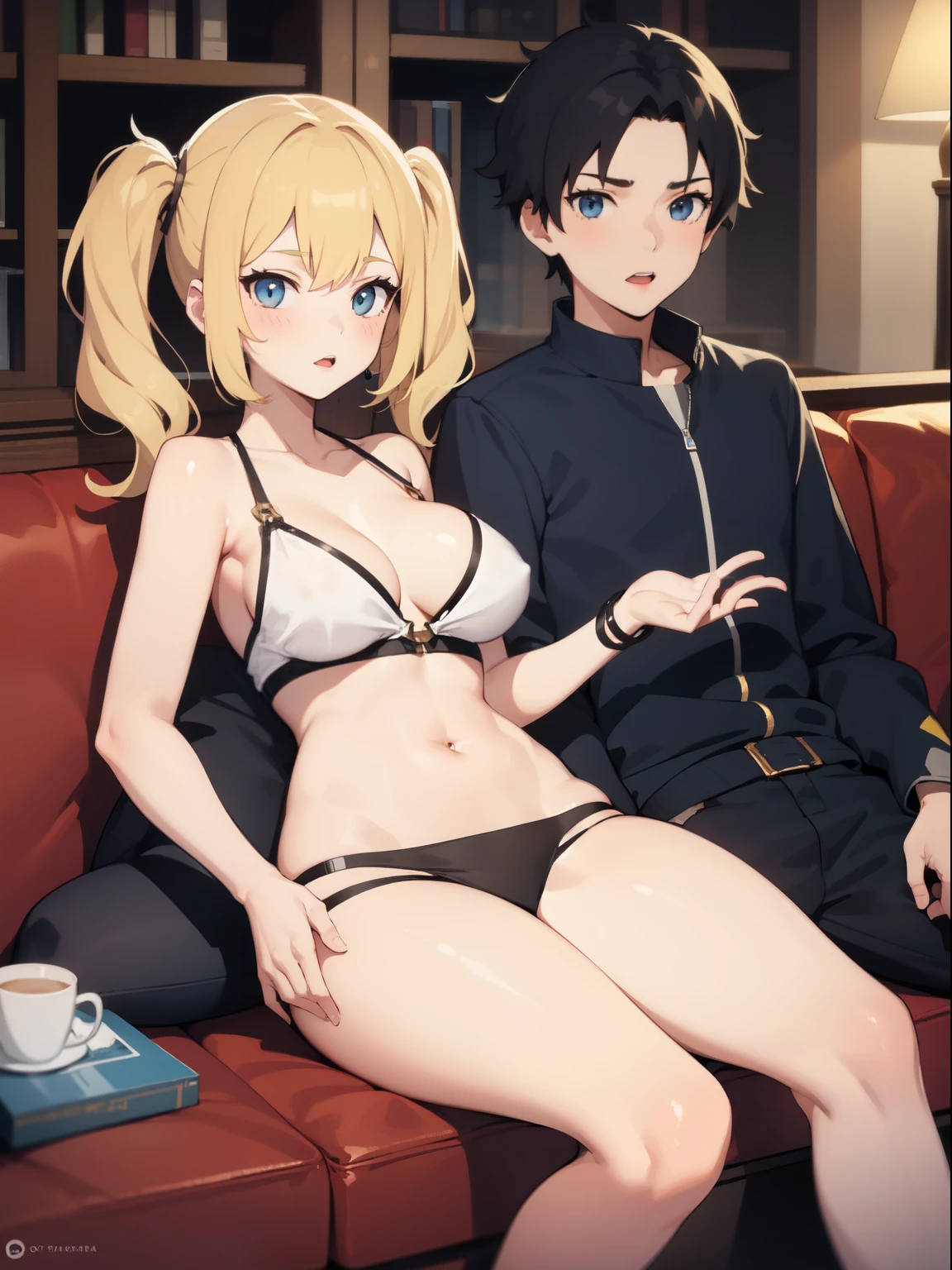 Two girls and one boy on a couch