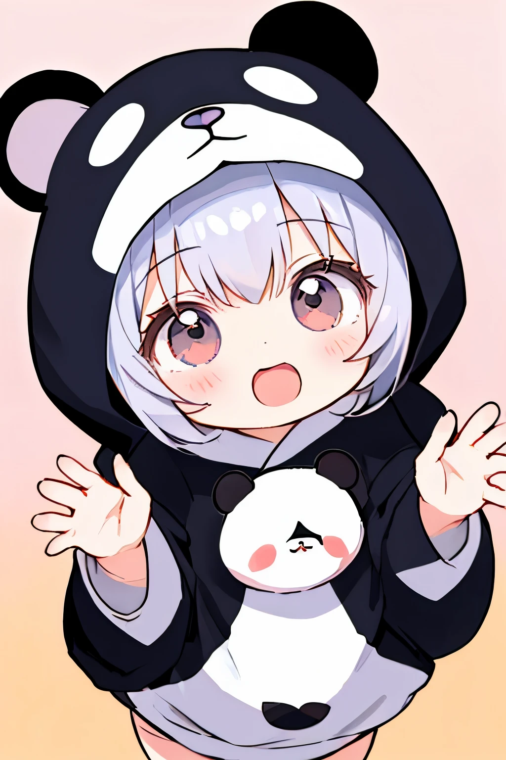 anime、Chibi girl wearing a panda costume、cute pose