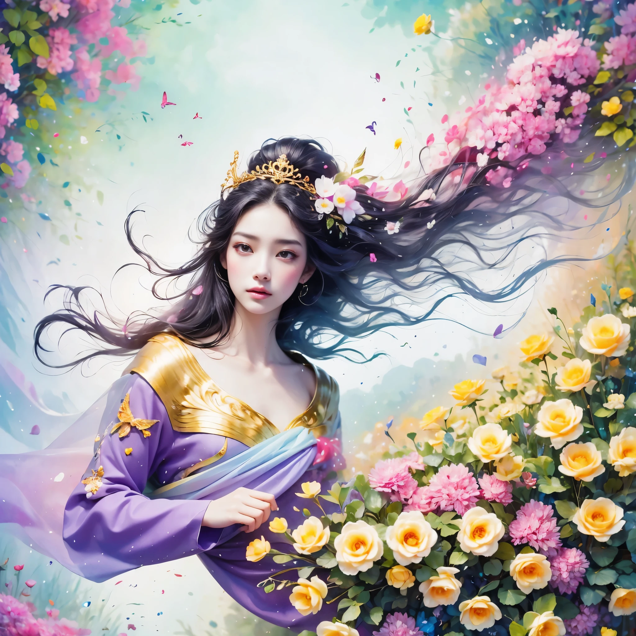 32k（masterpiece，HD，Ultra high quality，32k）long flowing black hair，The gold jewelry area in the back room，Smoke Ring Girl ，Lotus flowers flying （realistically：1.4），carp pattern robe，Purple pink tiara，Pear blossoms fluttering，The background is very pure，Hold your head high，worthy of pride，Look at people through nostrils， high resolution， detail， RAW photos， Sharp Re， Nikon D850 film photo by Jefferies Lee 4 Kodak Portra 400 camera F1.6 guns, colorful, Ultra-realistic and vivid textures, dramatic lighting, Unreal Engine Art Station Trend, Sinest 800，Hold your head high，worthy of pride，Look at people through nostrils，32k（masterpiece，HD，Ultra high quality，32k）long flowing black hair，back room pond，Ziddink， a color， Asian （unicorn）， （silk scarf）， fighting stance， looking at the audience， long white hair， Floating hair， Hanfu， Chinese clothes， long sleeves， （Abstract ink splash：1.2）， White background，Kirin guardian beast （realistically：1.4）， （realistically：1.4），，Look at people through nostrils， high resolution， detail， RAW photos， Sharp Re，