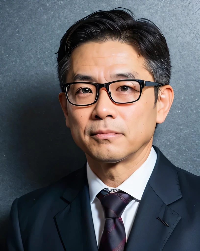 Ichiro 50 years old、square glasses、systems engineer、wearing a suit、short hair、short hair、skin hair