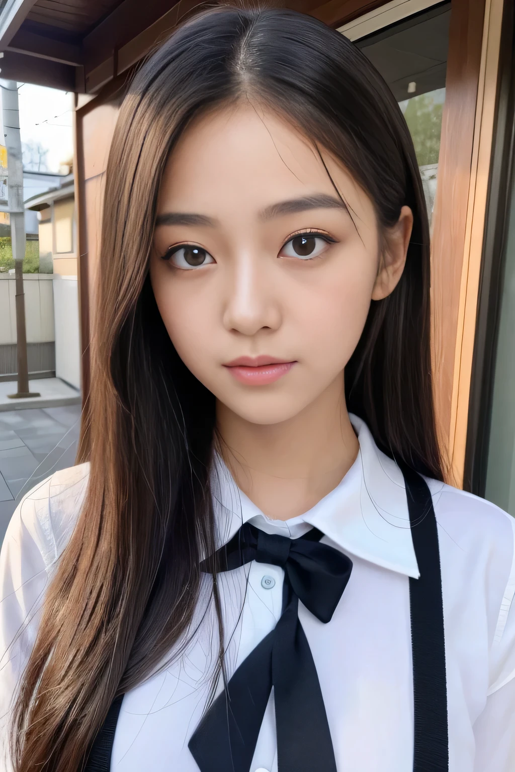 beautiful high school girl、Beautiful woman、japanese easter pieces:1.6,(masterpiece、16K high resolution),A fascinating body that looks like it&#39;s going to explode、School、 school uniform、double eyelid、Clear black eyes、