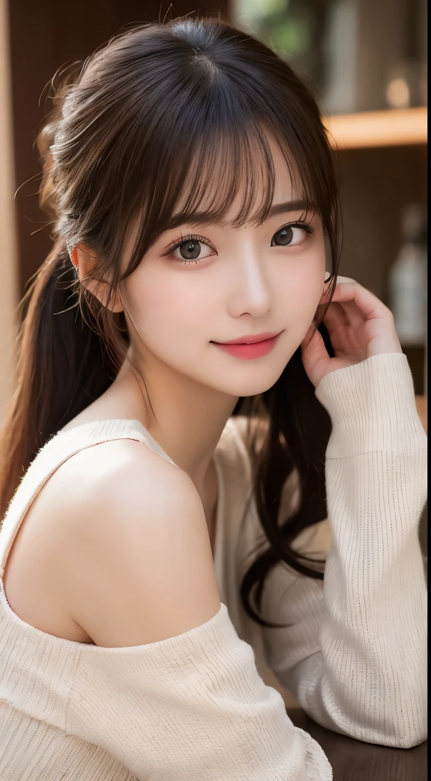 table top, highest quality, shape, Super detailed, finely, High resolution, 8k wallpaper, 完璧なダイナミックな構shape, beautiful and detailed eyes, straight hair, small breasts, natural color lip, random sexy pose,smile,20 year old girl、midnight、beautiful and detailed face、perfect and beautiful face,Big eyes、RAW photo、Expressing feminine poses with your whole body、beautiful and detailed eyes、small face、beautiful duplex、slim face and style,light pink long sleeve dress、beautiful golden ratio face,twin ponytail hair,bright look,Photographed focusing on beautiful legs