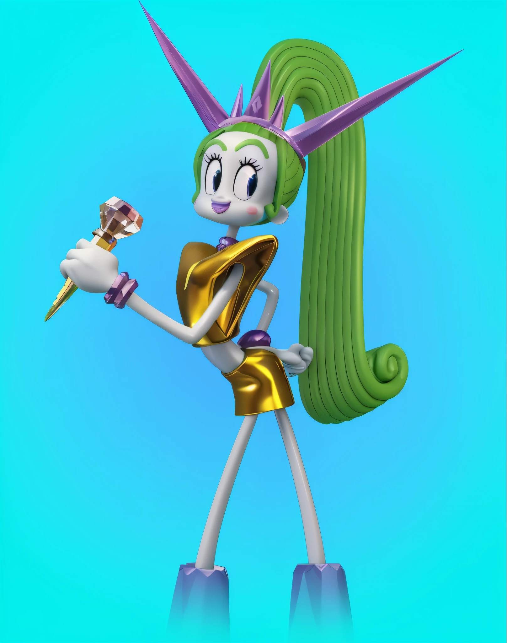 a close up of a cartone character holding a large green object, advertising art, Official artwork, Jojo, toneix character, Official art, promo art, close up view, iconic character with high detail, advertising image, close-up photograph, close-up photo, pixie character, promotional photo of toy, advertising render, official character art, What, advertising image, Daisy, tone, shot
