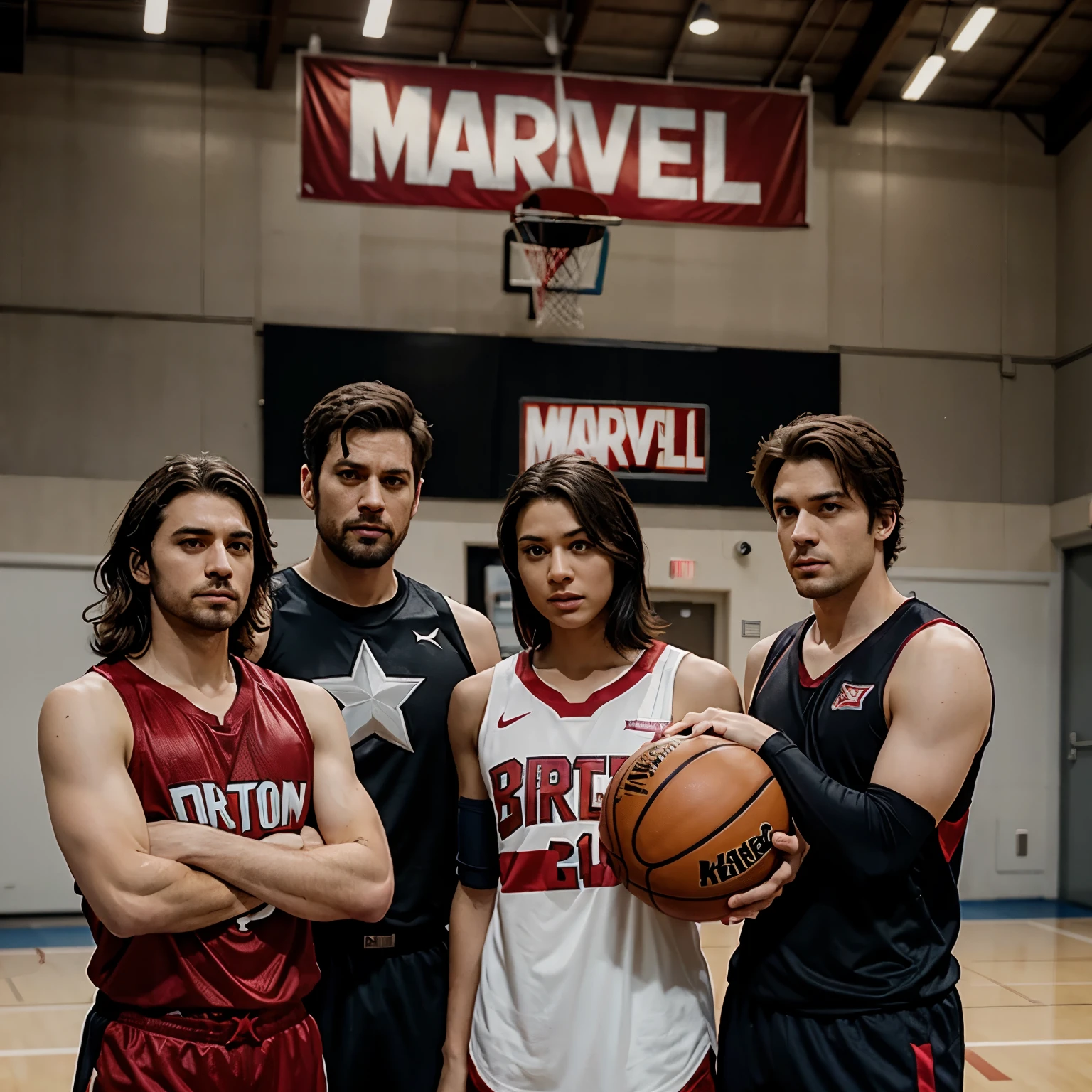 
Marvel's team of heroes is playing basketball