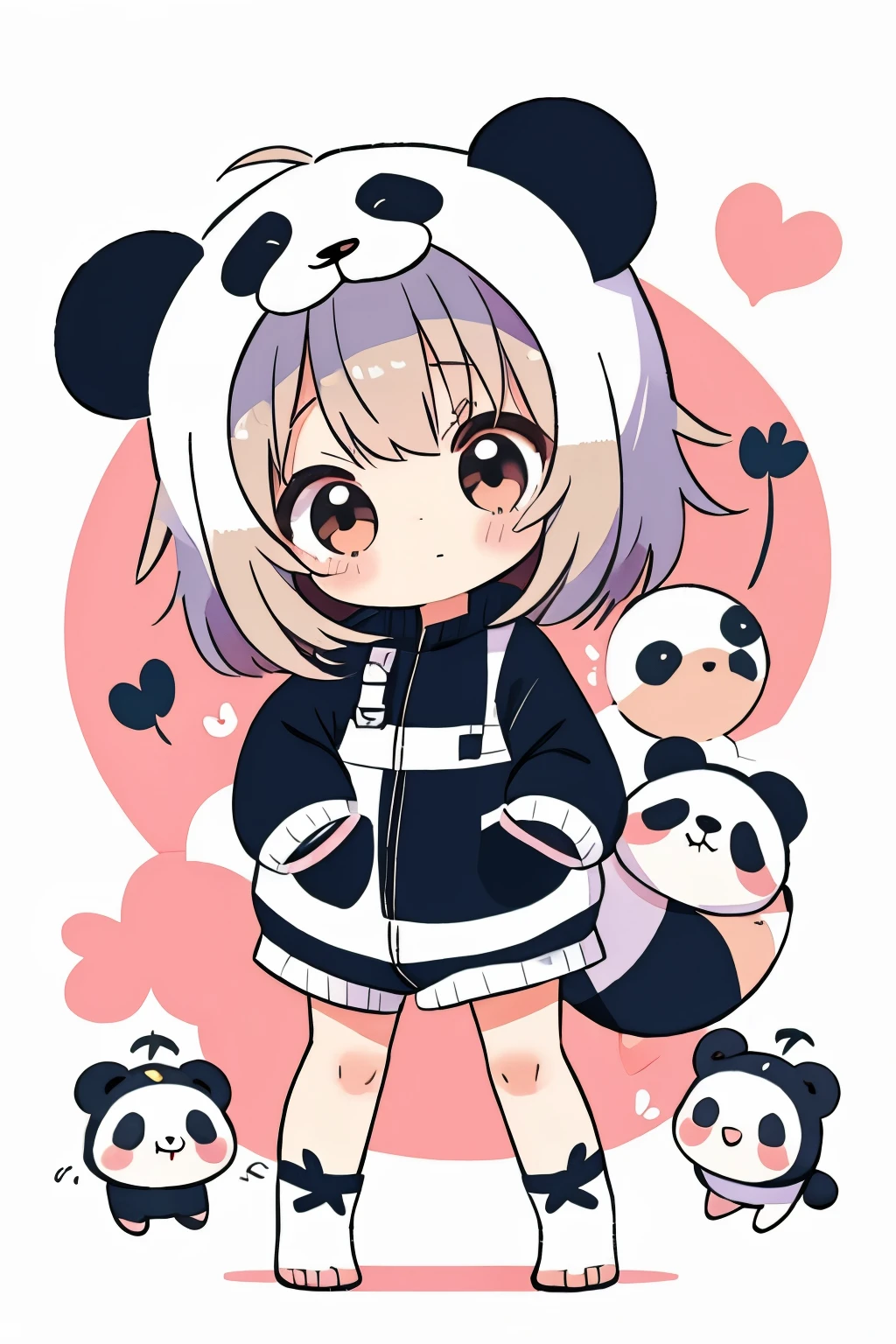 anime、Chibi girl wearing a panda costume、cute pose