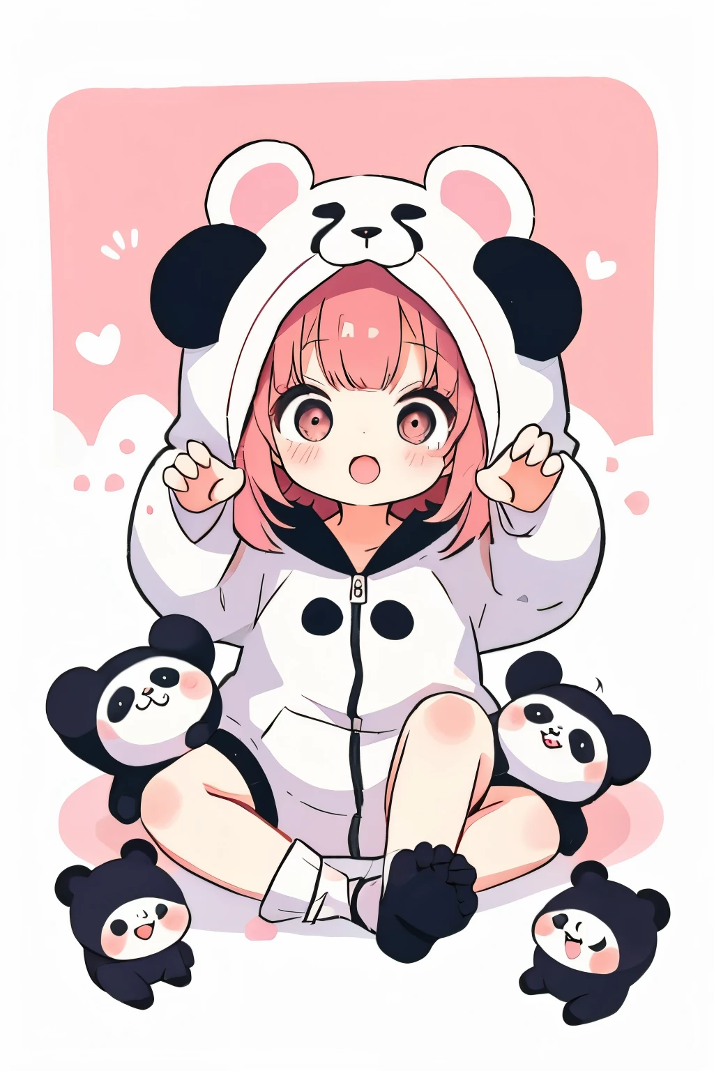 anime、Chibi girl wearing a panda costume、cute pose
