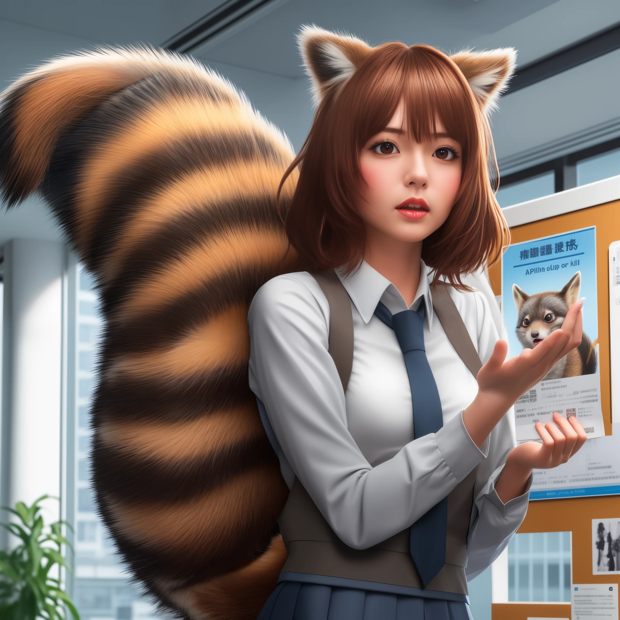 women with a tanuki tail, (software) safe for work, fur with tail, software version, colleague, realistic style, , realistic style , beautiful girl, photograph, 最high quality, (Her skirt is flipped up and her tail is visible.:1.8) ,Reality, small breasts, slender, white panties,tail from above panties, tail from inside the skirt, bushy tail, realistic tail, flat chest, (software) safe for work, nffsw, retina, muste piece, Accurate, anatomically correct, super detail, advanced details, high quality, 最high quality, High resolution, 1080p, 4k, 8K, The tail is sticking out from inside the skirt, long tail, surprised, eight-headed body, small face, blush, Red cheeks