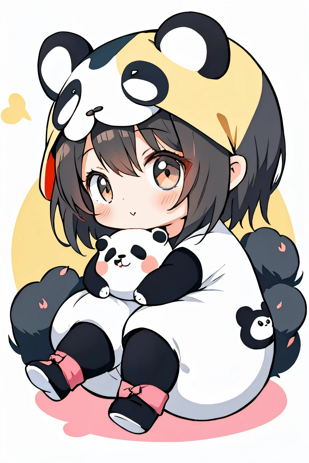 anime、Chibi girl wearing a panda costume、cute pose、Take a photo from the side